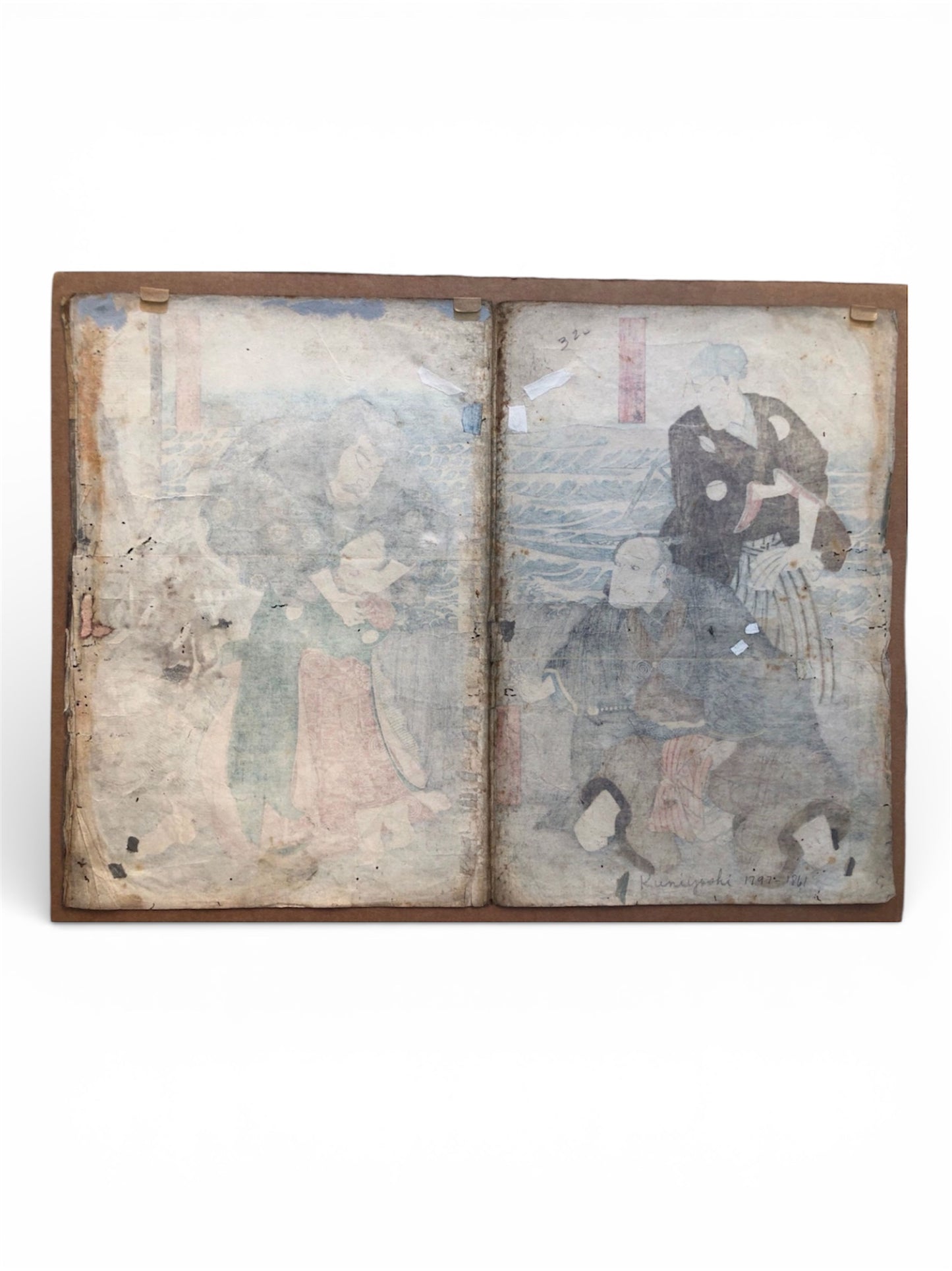 A Fine Japanese Ukiyo-e Woodblock Print by Utagawa Kuniyoshi,depicting a Dramatic Kabuki Theatre Scene, Edo Period