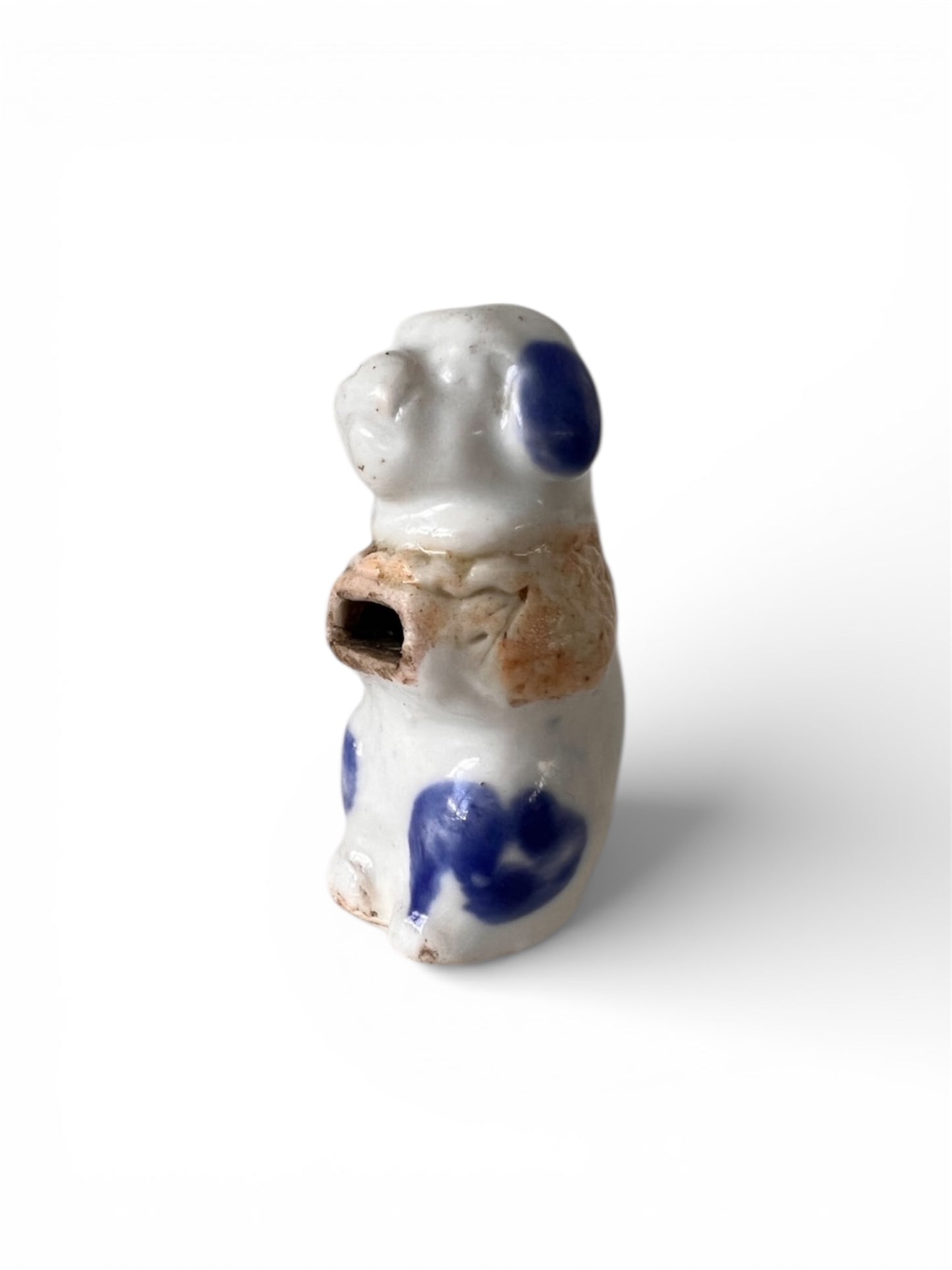 A Rare Japanese Hirado Porcelain Netsuke of a Whistle in the Form of a Dog, Meiji Period