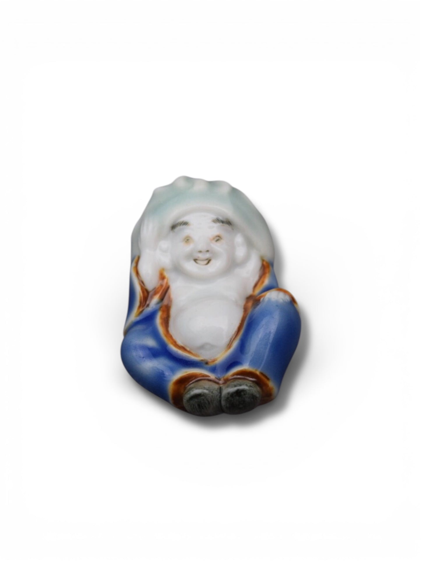 An Unusual Hirado Porcelain Netsuke of Hotei,Meiji Period