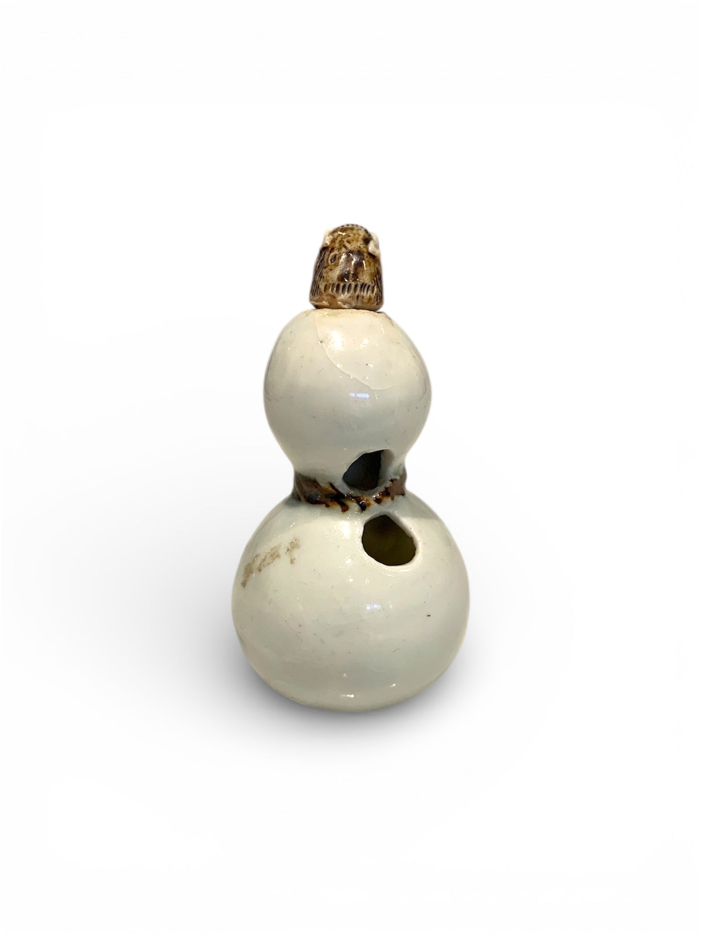 A Hirado Porcelain Netsuke in the Form of a Double Gourd with Horse Head Finial-Edo – early Meiji period