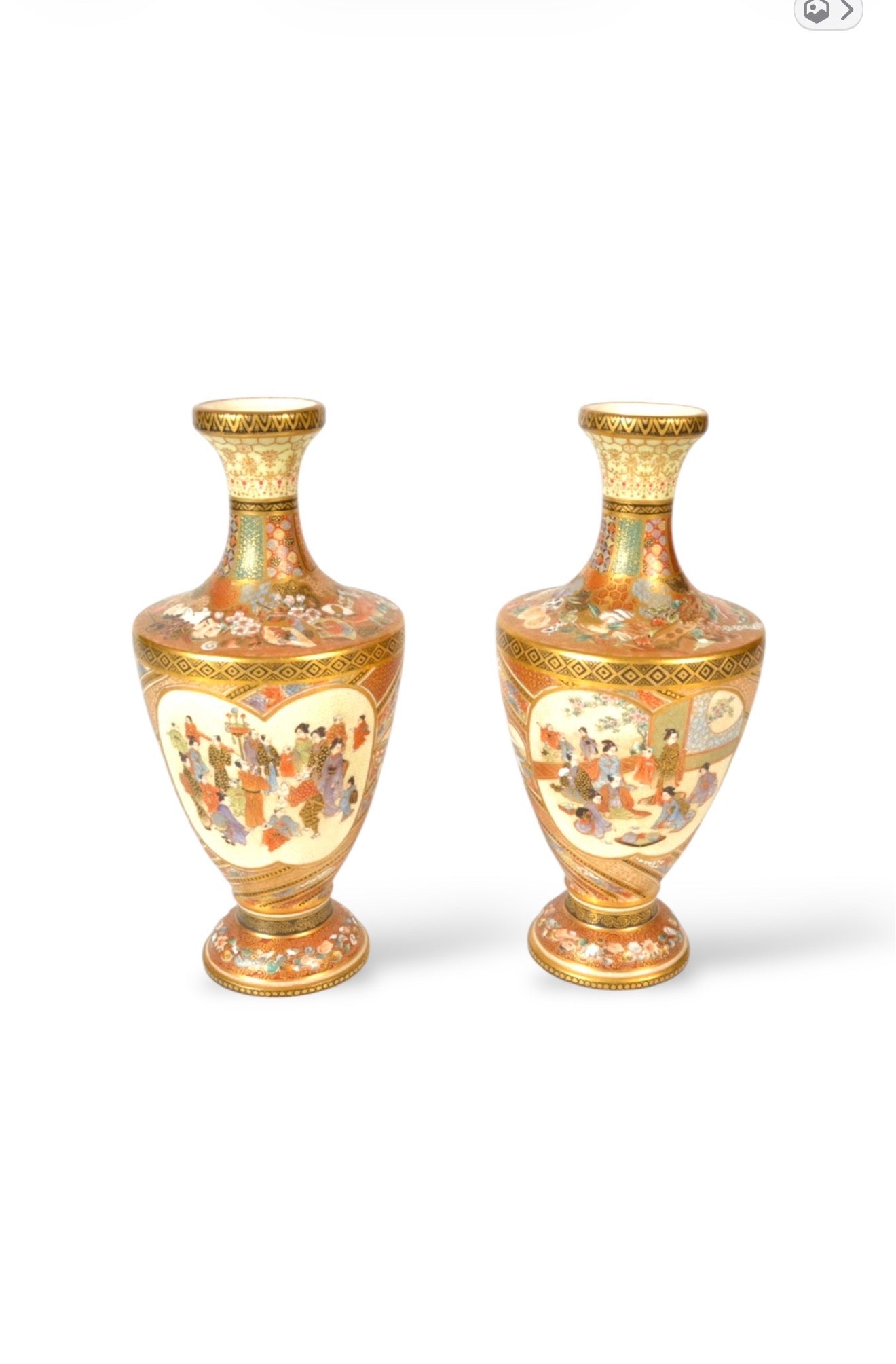 A Fine Pair of Japanese Satsuma Earthenware Vases, Signed Seizan, Meiji Period