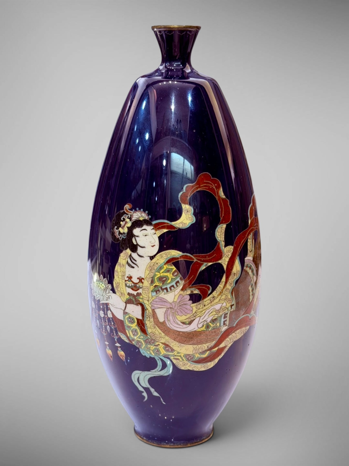 A Fine Japanese Cloisonné Enamel Vase Depicting a Tennin.Meiji period (1868–1912)