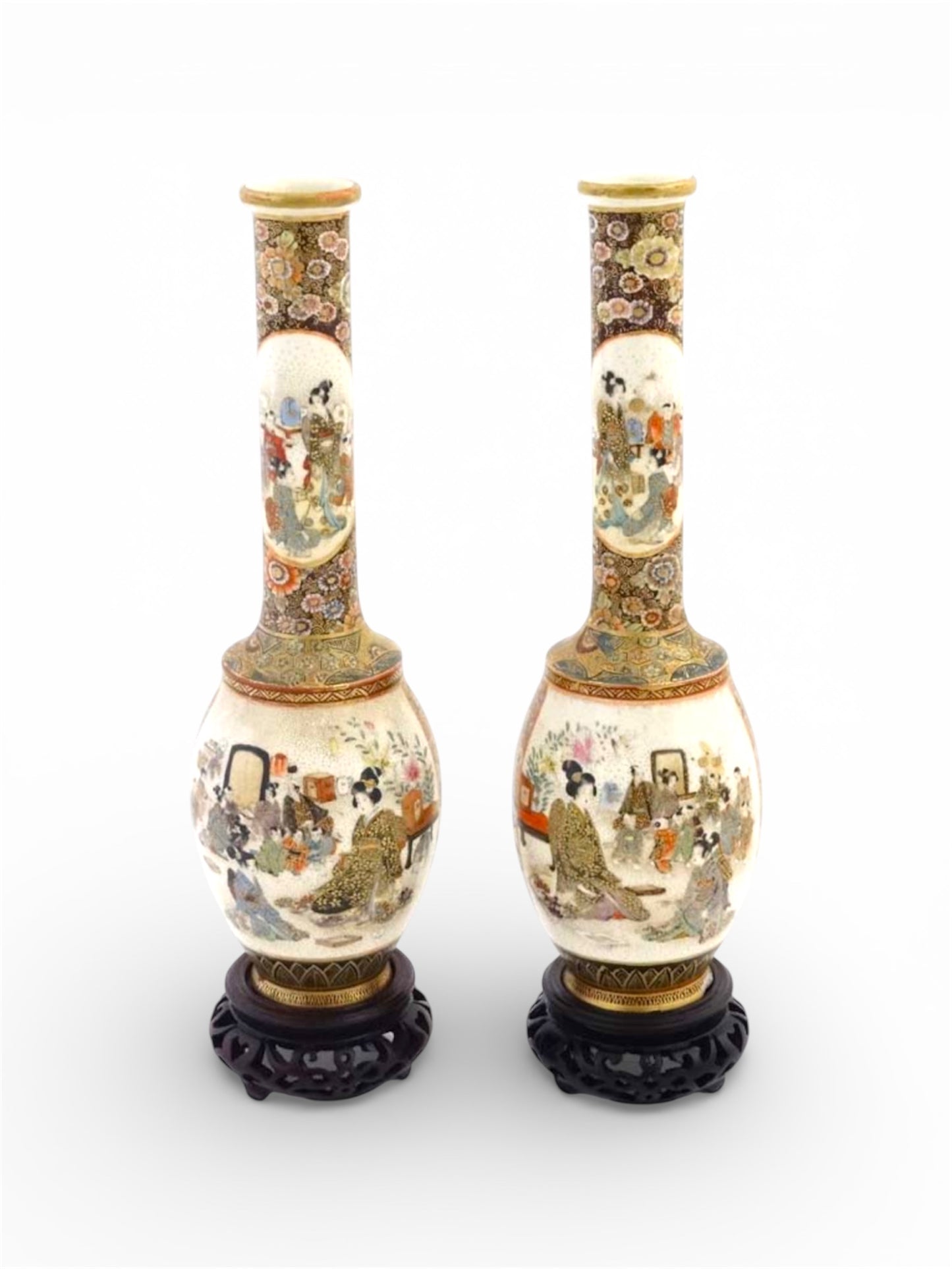 A Fine Pair of Japanese Satsuma Earthenware Vases by Chikusai, Meiji period