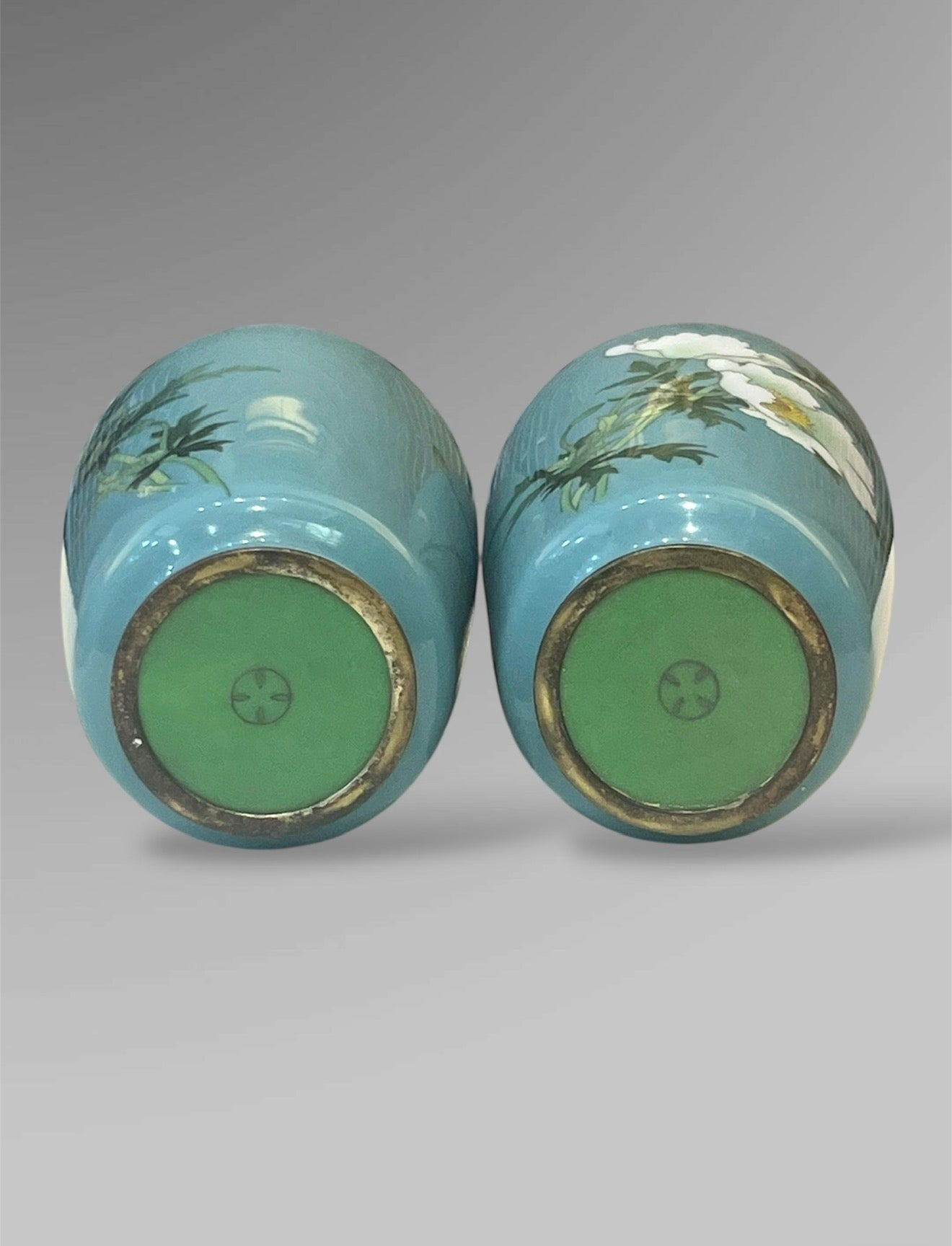 A Fine Pair of Japanese Cloisonné Vases with White Peonies by Ando