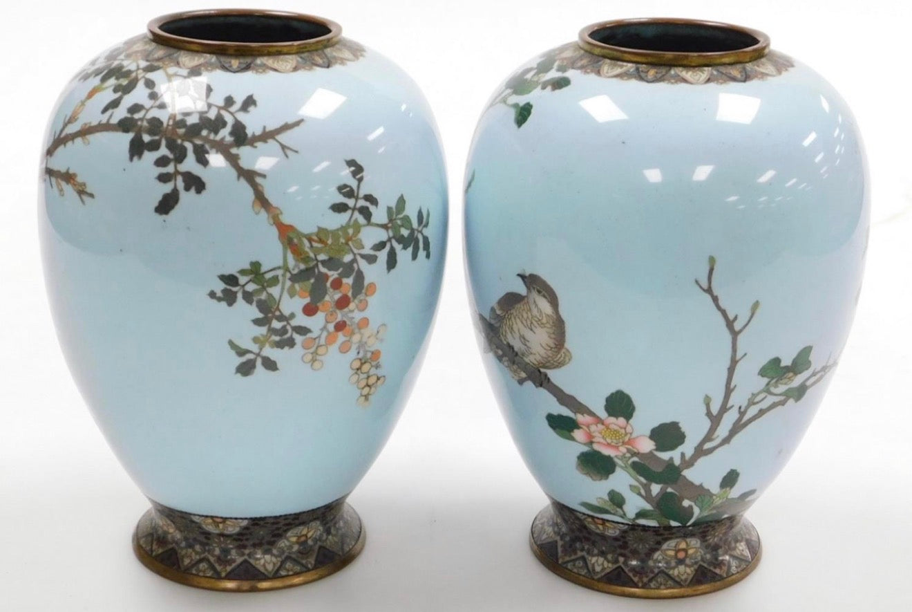 A Fine Pair of Japanese Cloisonné Enamel Vases Attributed to Namikawa Sōsuke.Meiji period