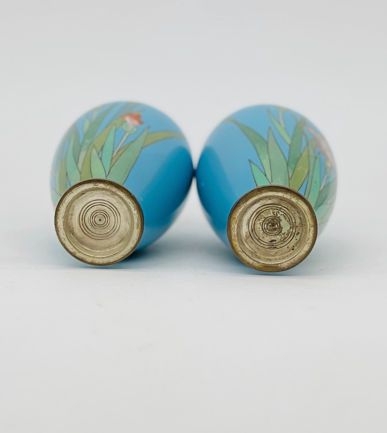 A Pair of Japanese Cloisonné Enamel Vases with Irises. Meiji period