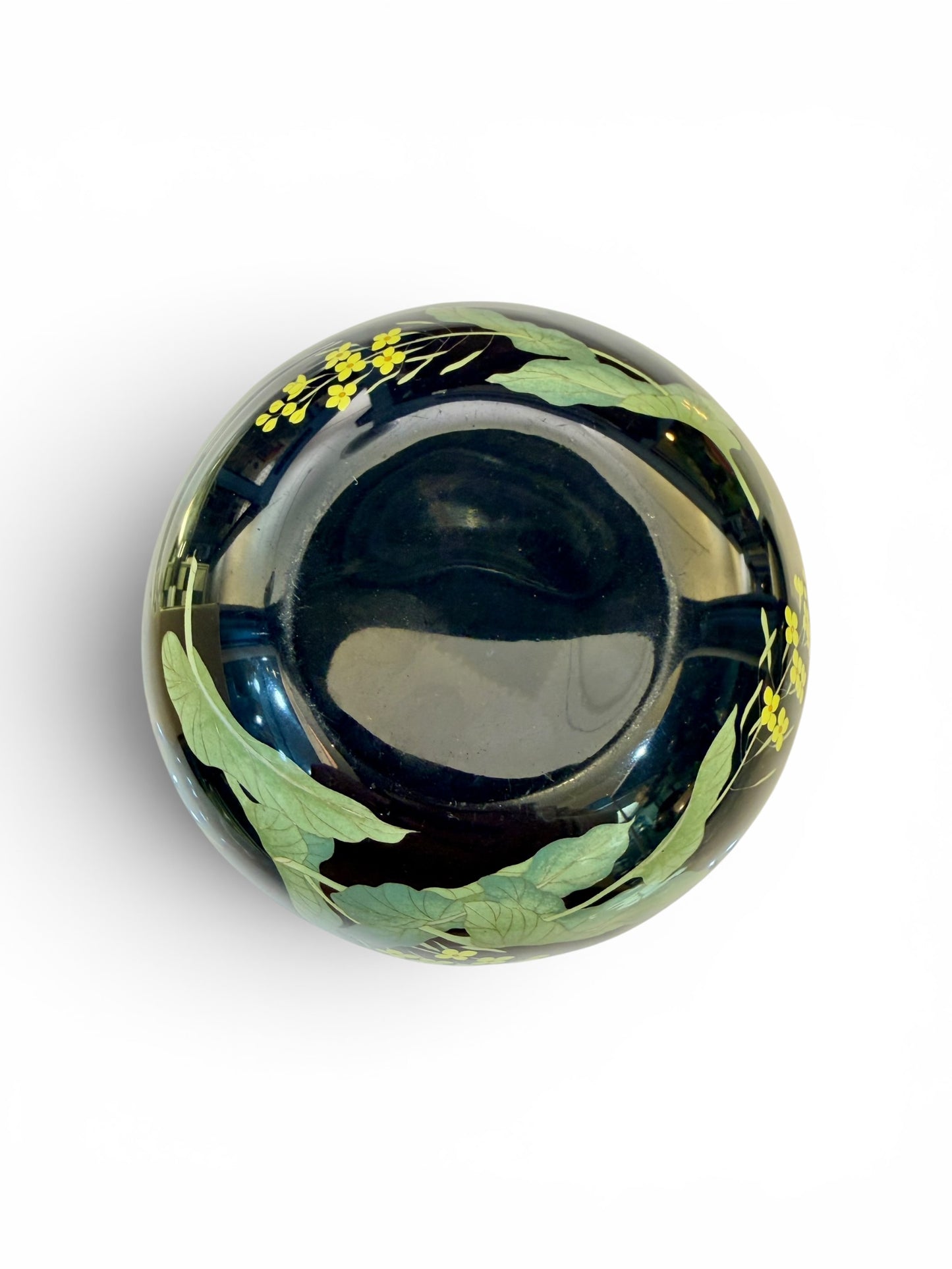 Fine Japanese Cloisonné Enamel Circular Box and Cover Decorated with Nanohana.Meiji Period