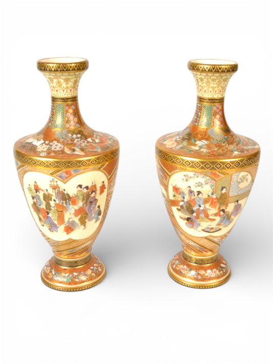 A Fine Pair of Japanese Satsuma Earthenware Vases, Signed Seizan, Meiji Period