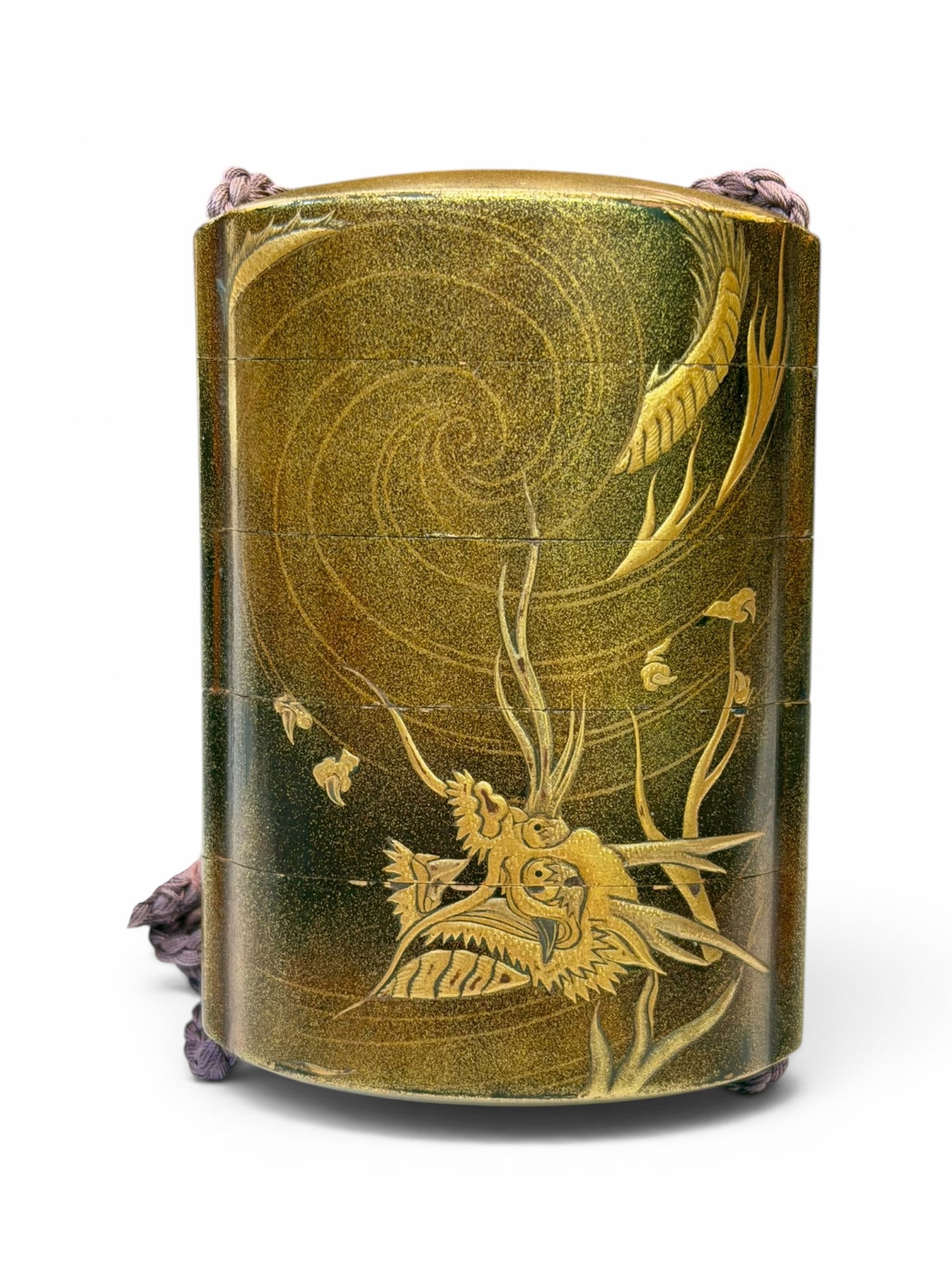 A Fine Japanese Gold Lacquer Five-Case Inrō with Tiger and Dragon.Meiji period
