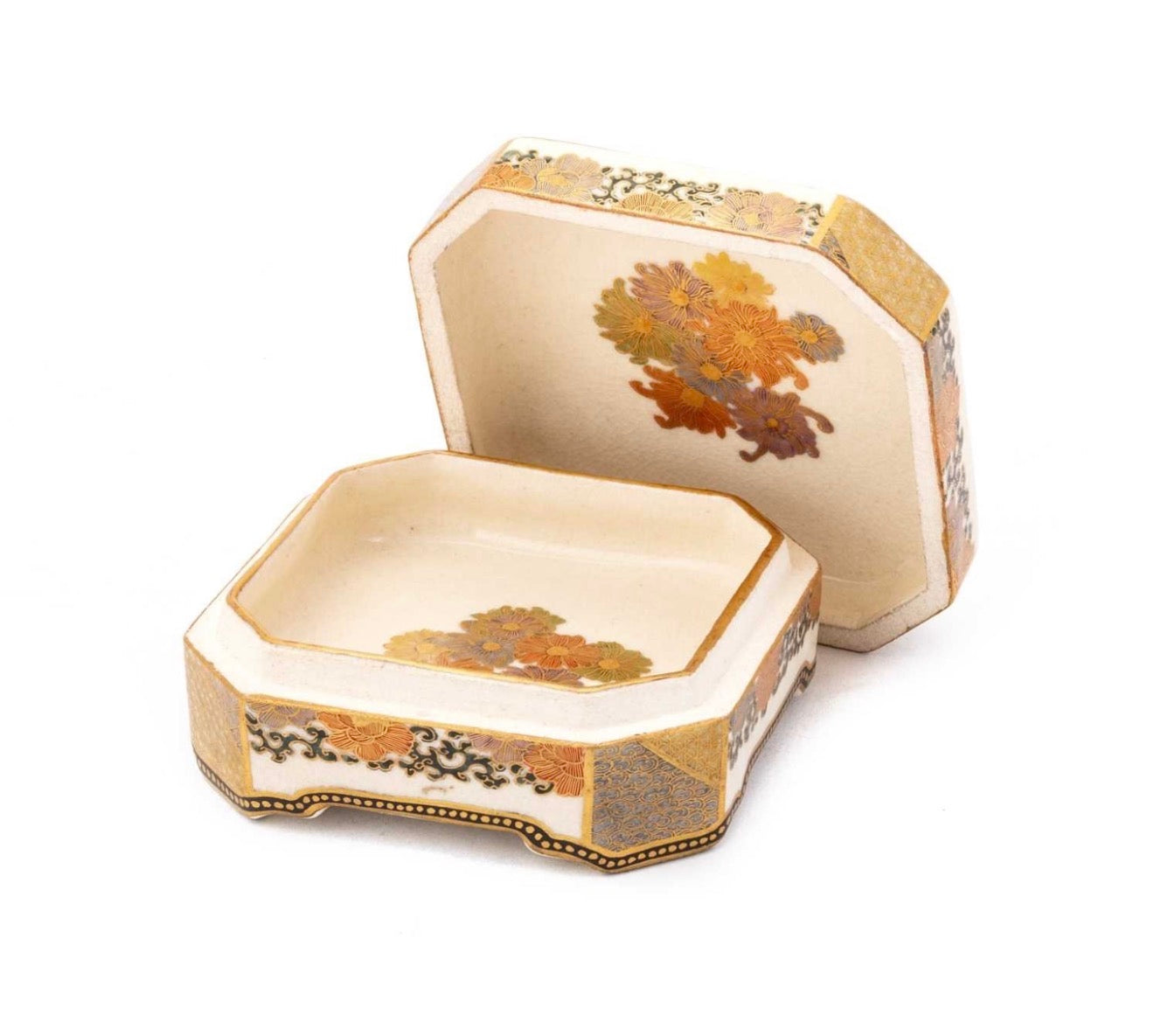 A Japanese Satsuma Earthenware Box and Cover
By Senzan, Meiji Period