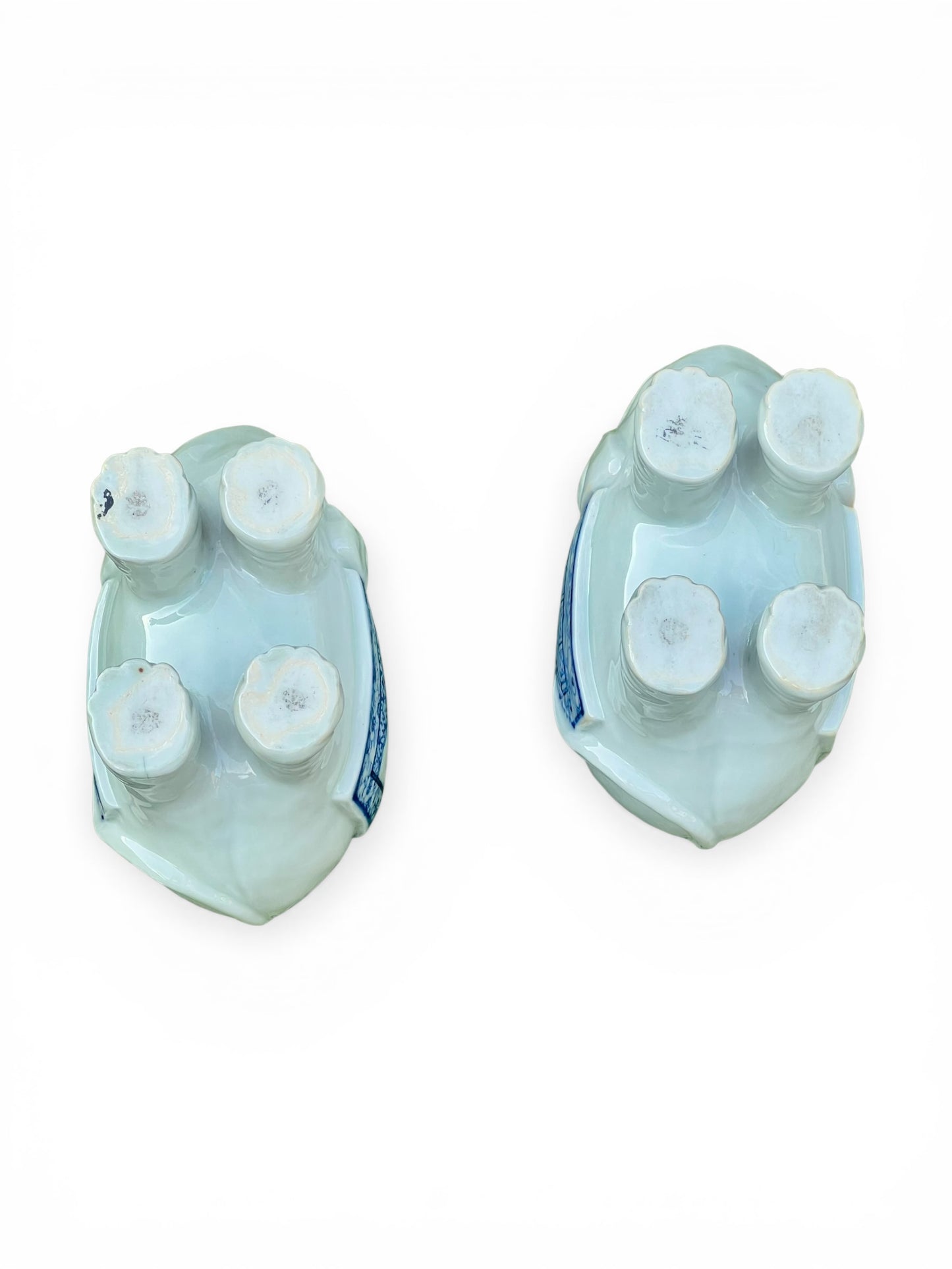 A Pair of Japanese Meiji Period Hirado Blue and White Porcelain Elephant Brush Pots / Vases