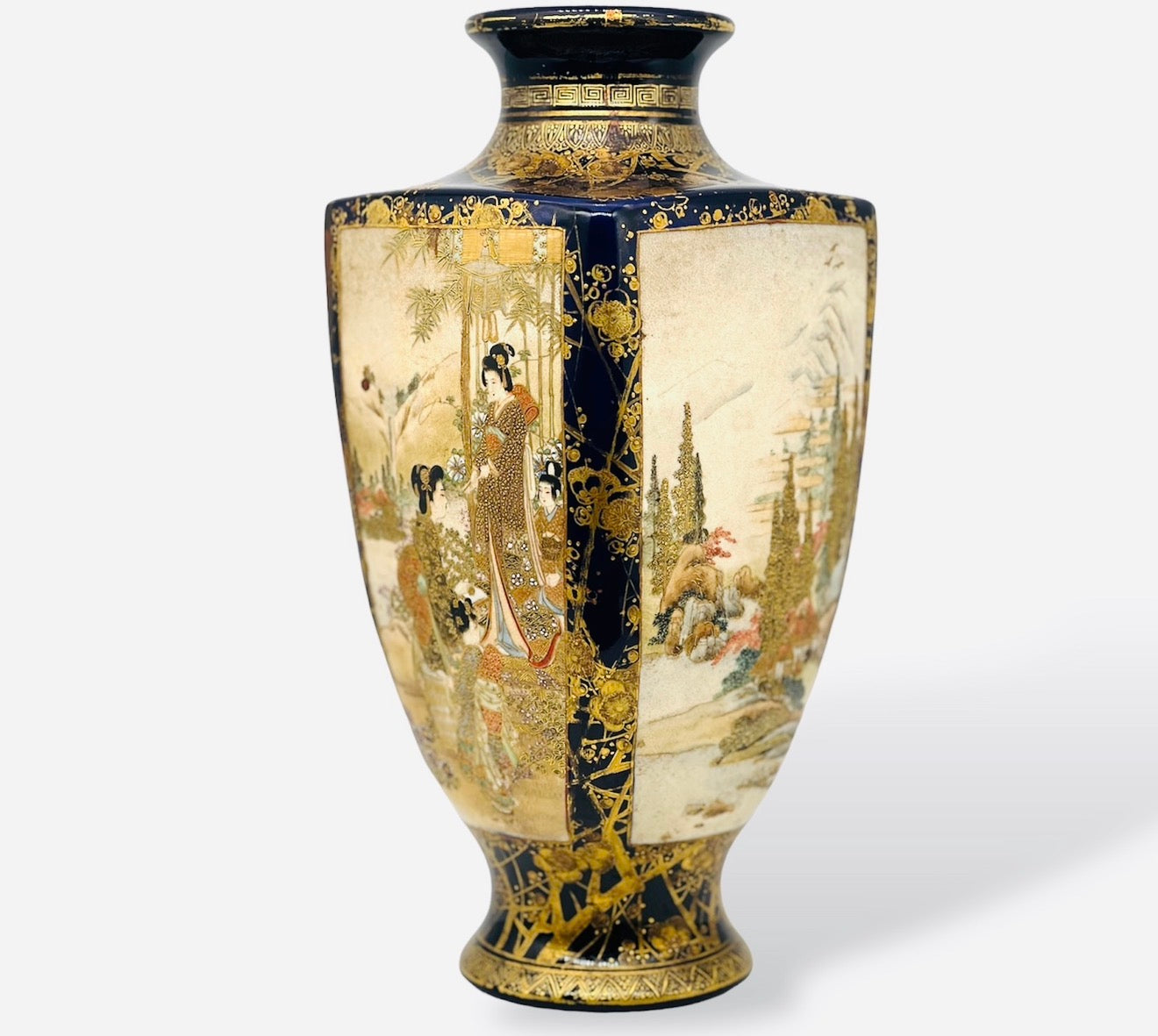 A Large Japanese Cobalt Blue Satsuma Vase.Signed Kusube