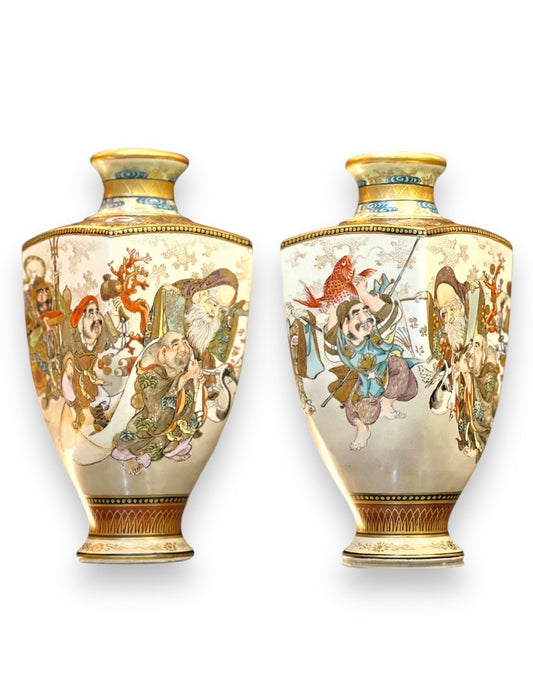 A Pair of Japanese Satsuma Earthenware Vases by Ryokuzan (緑山), Meiji period (1868–1912)