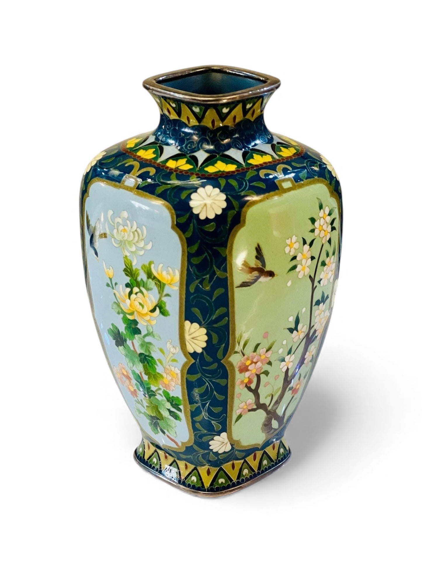 A Fine Inaba Cloisonné Enamel Vase Depicting The Four Seasons with Birds and Blossoms, Meiji Period
