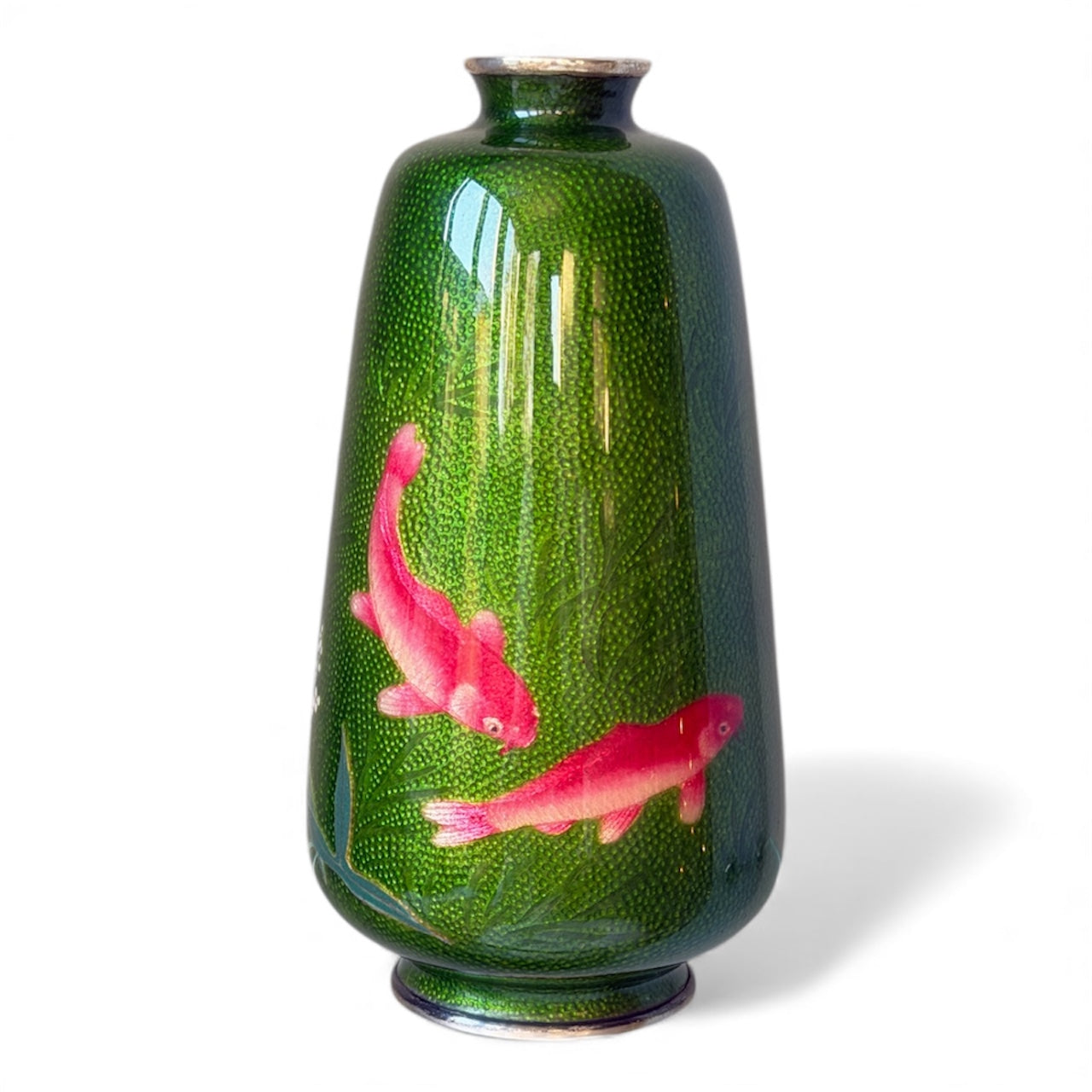 A Japanese Cloisonné Enamel Vase with Koi over Emerald Nanako Ground

Nagoya, late Meiji period