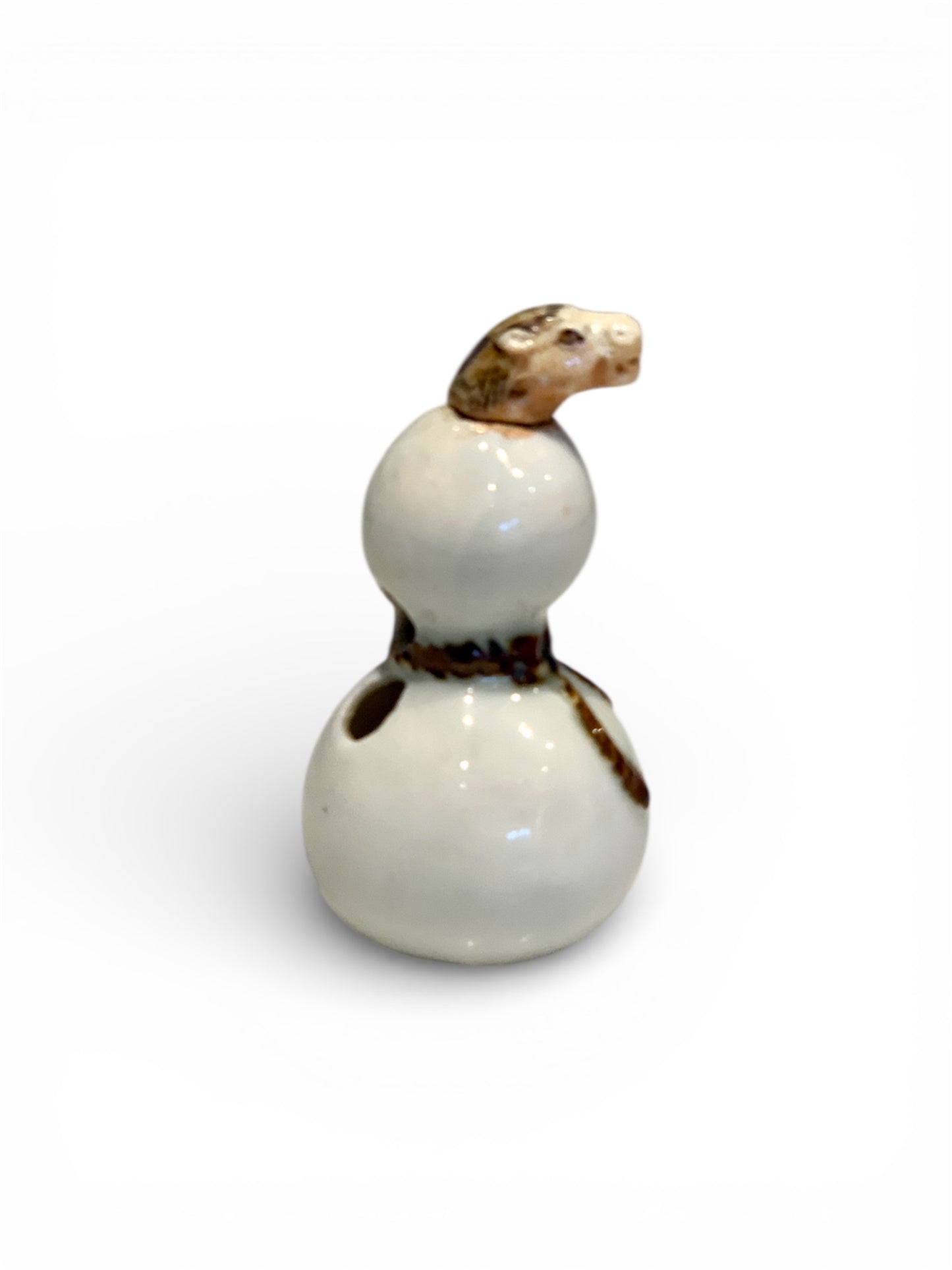 A Hirado Porcelain Netsuke in the Form of a Double Gourd with Horse Head Finial-Edo – early Meiji period