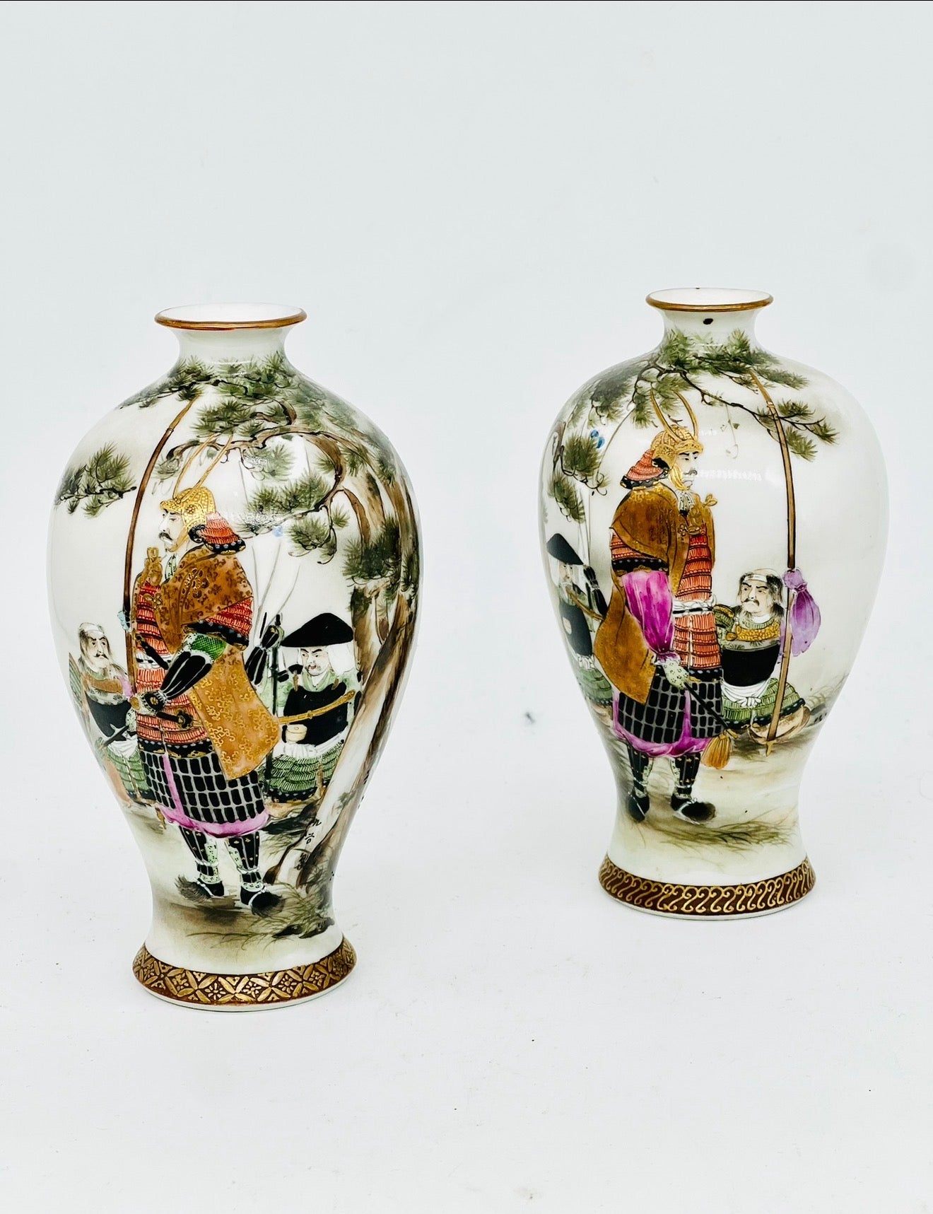A Rare Pair of Meiji Arita Narrative Porcelain Vases with Daimyō and Attendants.Meiji Period