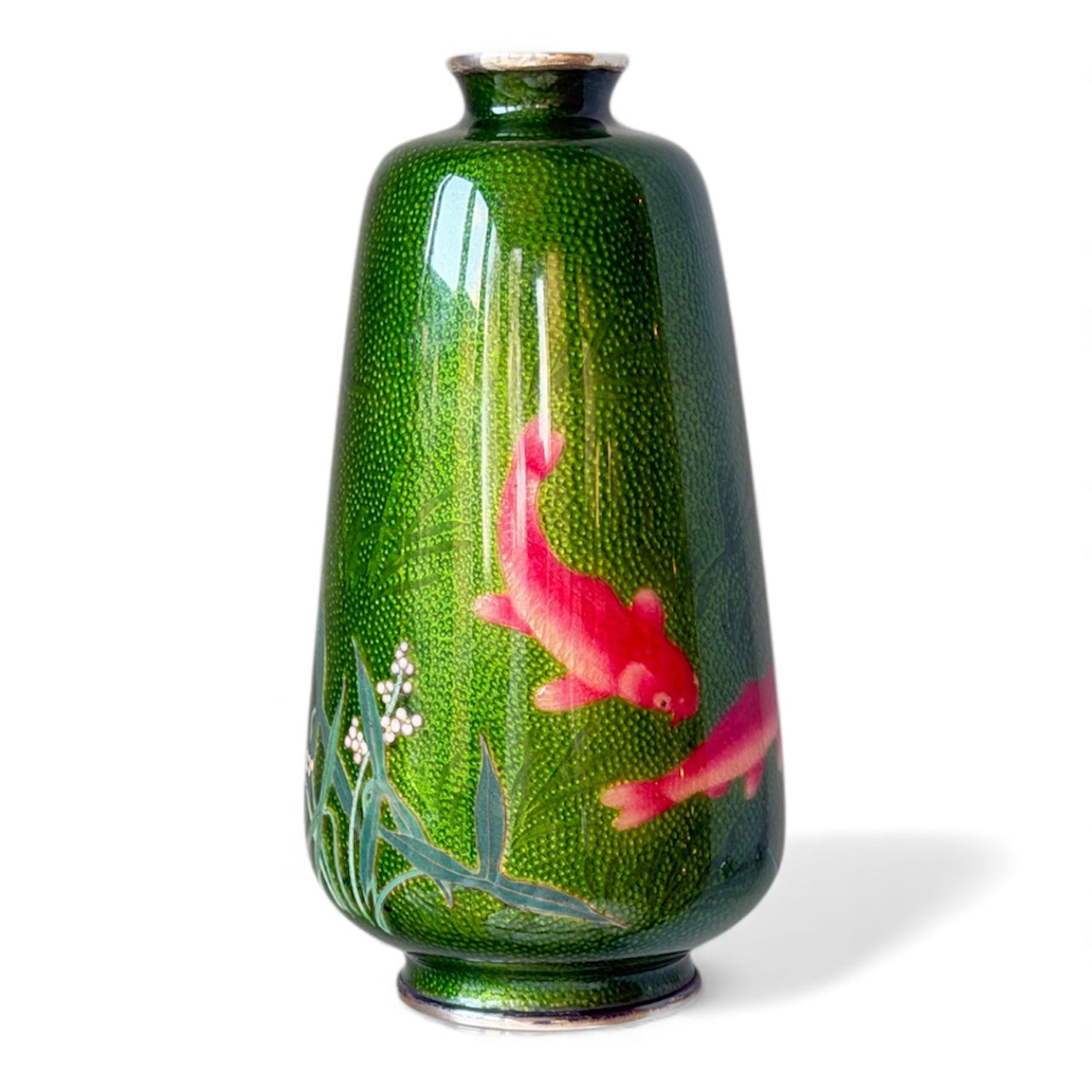 A Japanese Cloisonné Enamel Vase with Koi over Emerald Nanako Ground

Nagoya, late Meiji period
