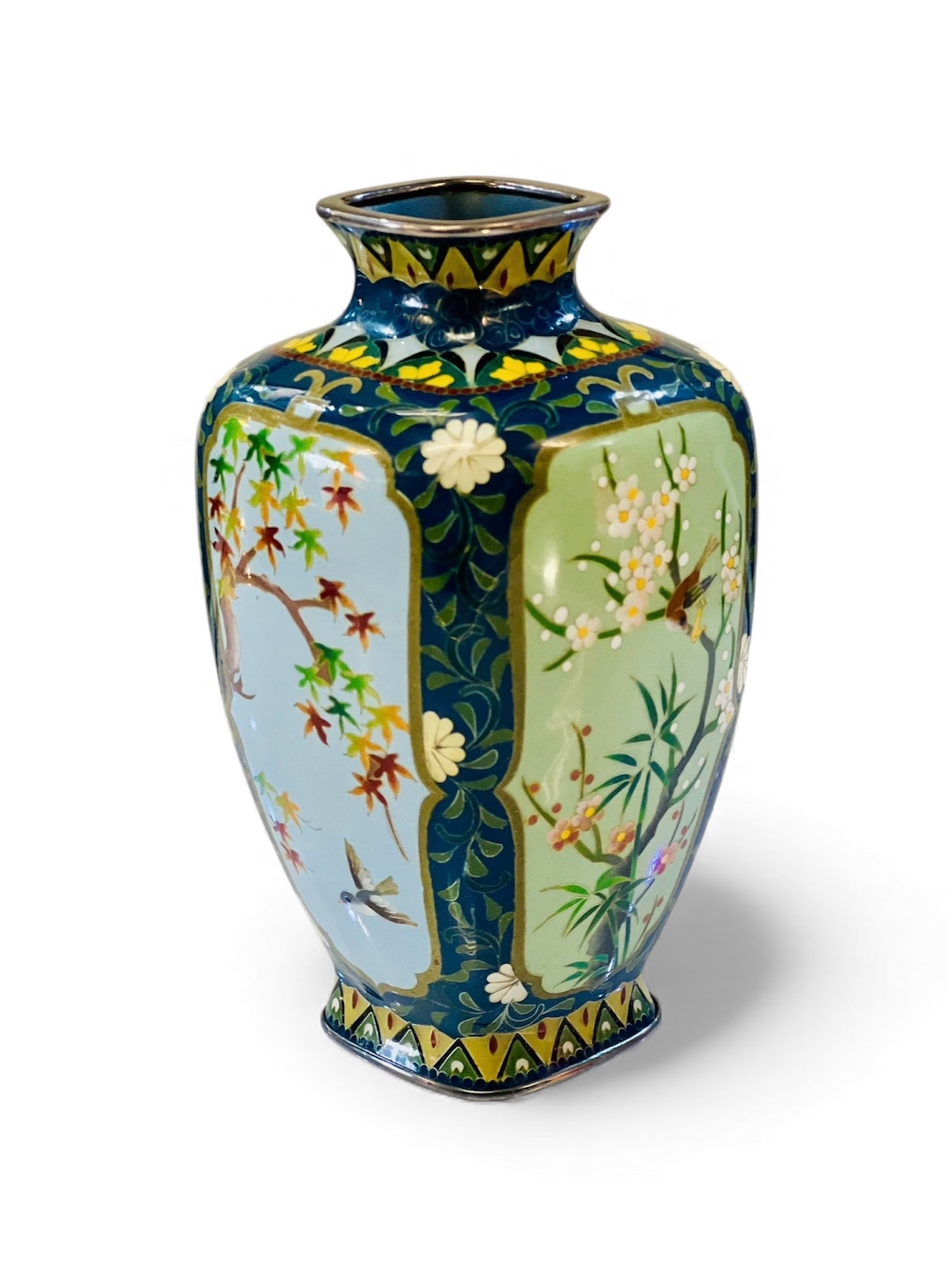 A Fine Inaba Cloisonné Enamel Vase Depicting The Four Seasons with Birds and Blossoms, Meiji Period