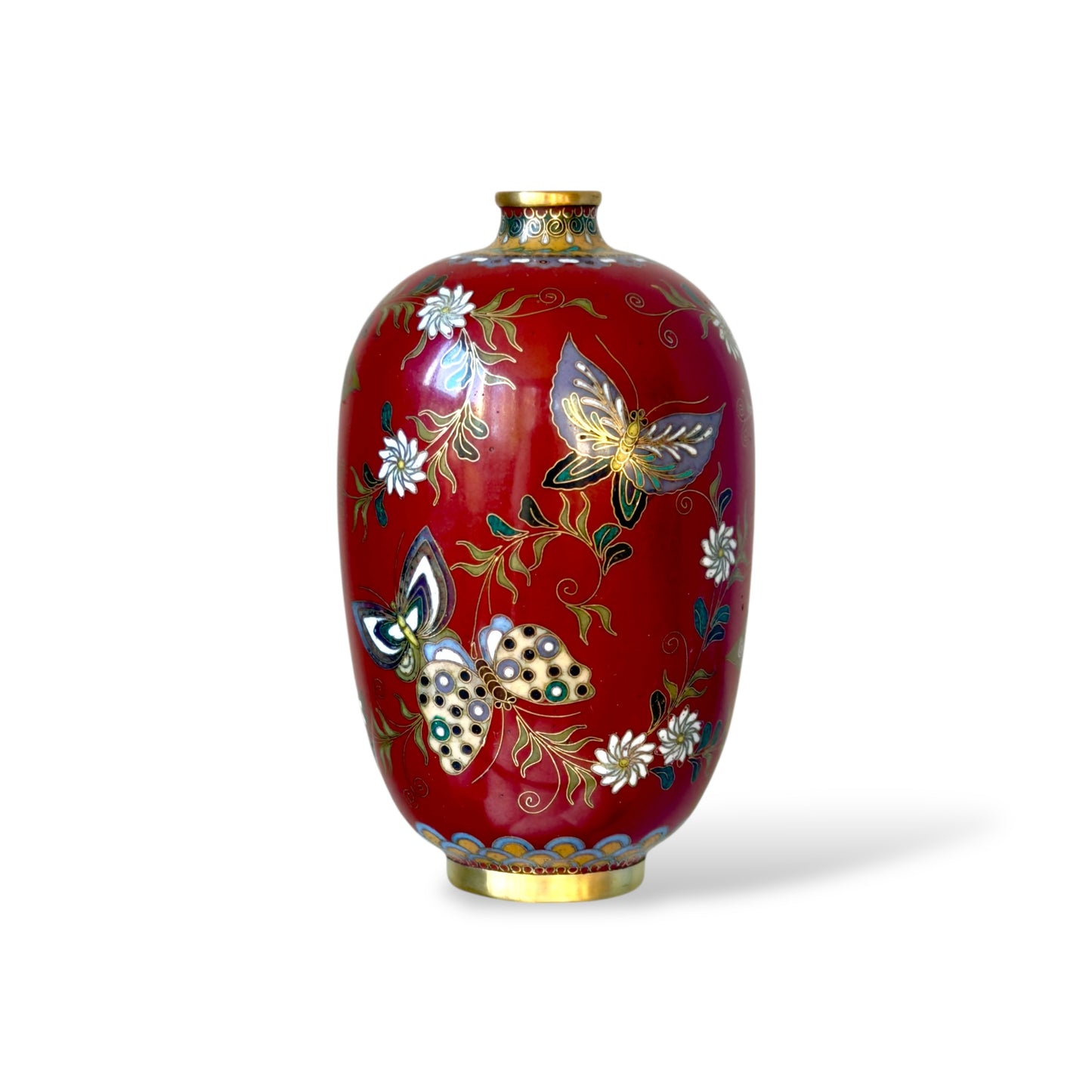 A Fine Japanese Cloisonné Enamel Cabinet Vase in the Manner of Kyoto Shibata.Meiji Period
