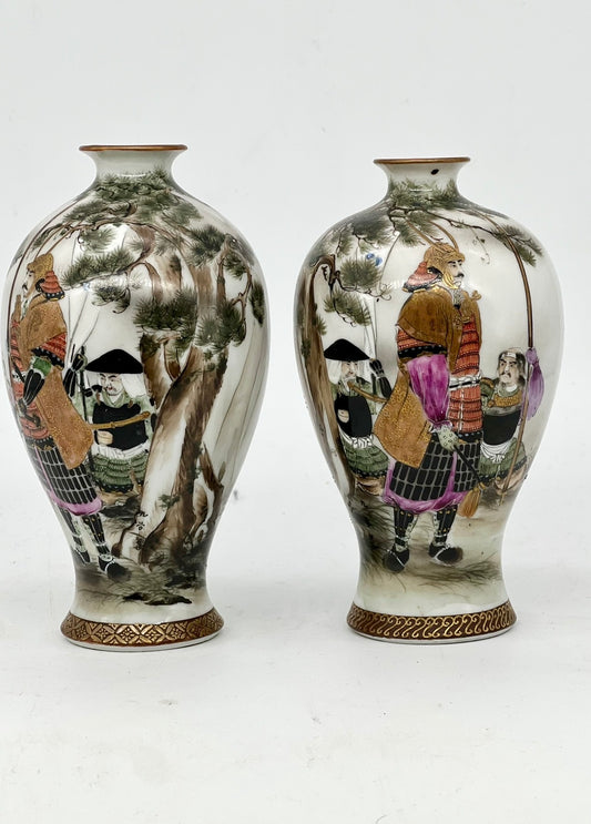A Rare Pair of Meiji Arita Narrative Porcelain Vases with Daimyō and Attendants.Meiji Period