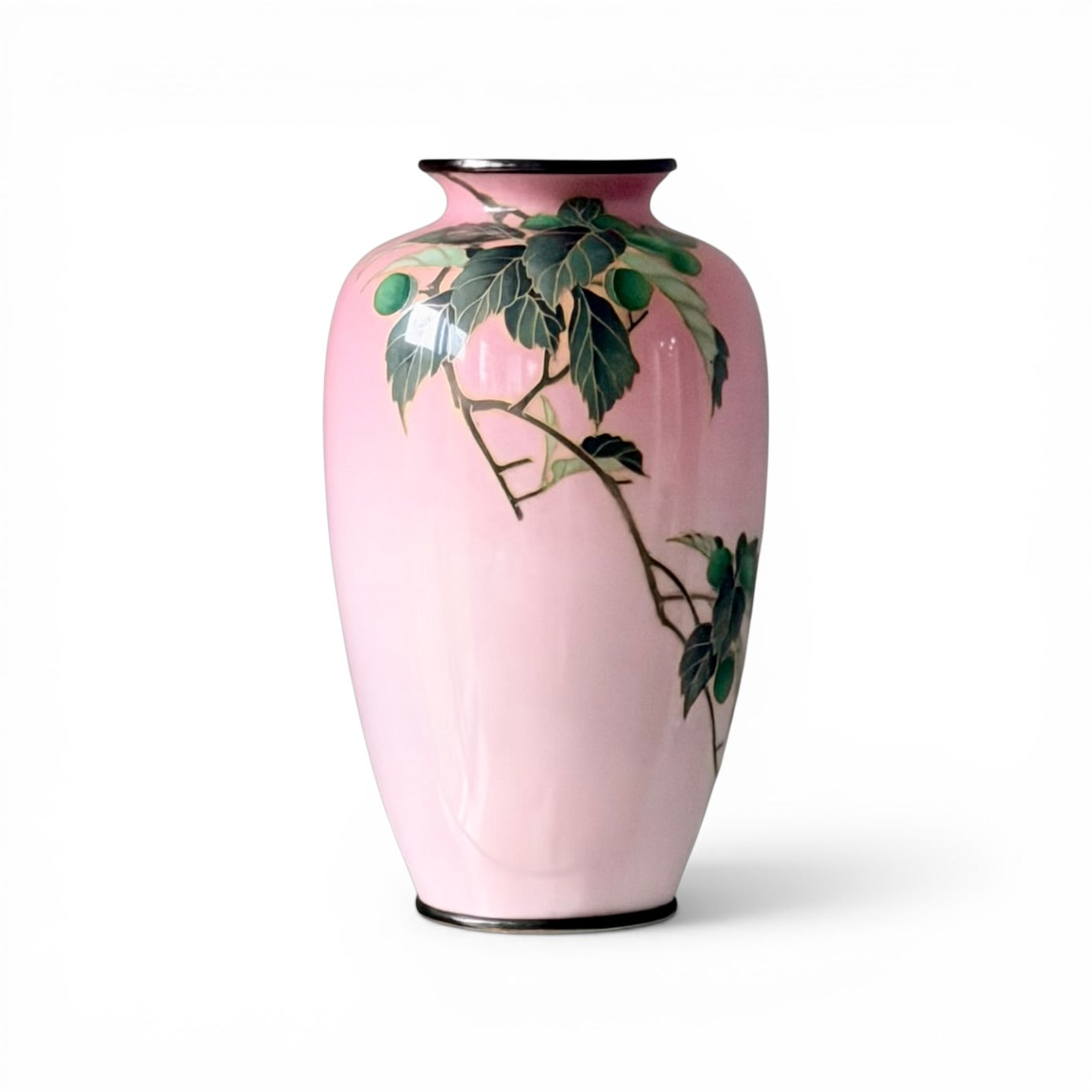 A Fine Japanese Cloisonné Enamel Vase with Fruiting Branch on Pink Ground, Meiji Period
