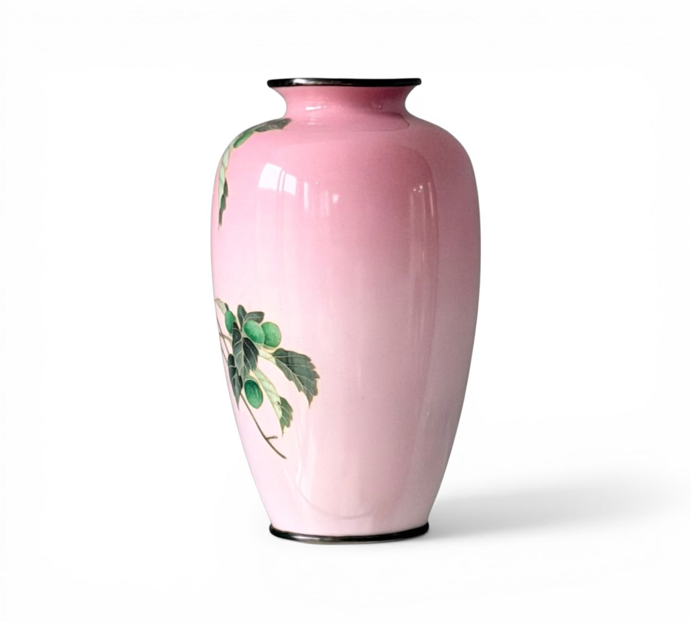 A Fine Japanese Cloisonné Enamel Vase with Fruiting Branch on Pink Ground, Meiji Period