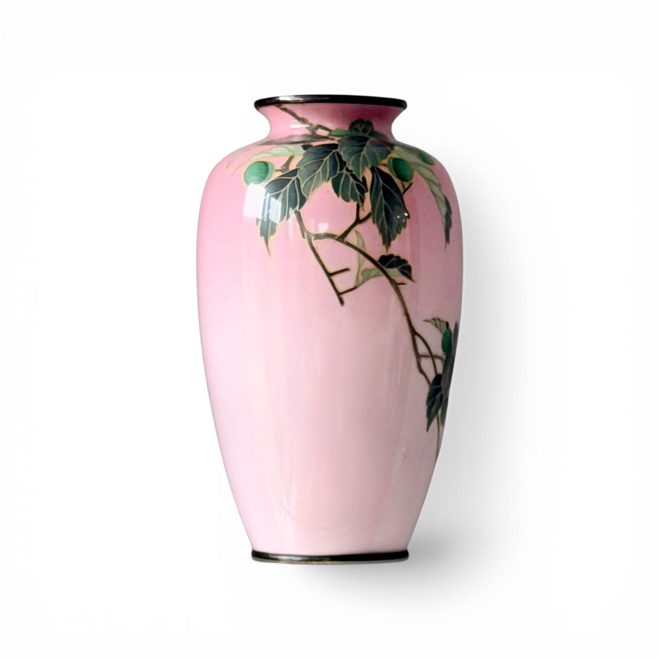A Fine Japanese Cloisonné Enamel Vase with Fruiting Branch on Pink Ground, Meiji Period