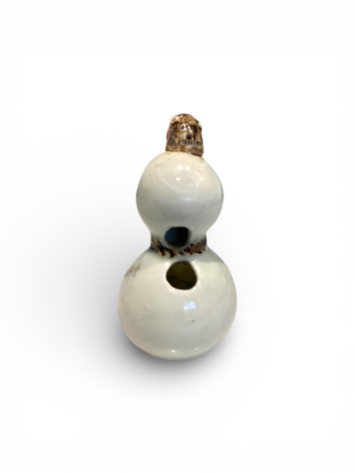 A Hirado Porcelain Netsuke in the Form of a Double Gourd with Horse Head Finial-Edo – early Meiji period