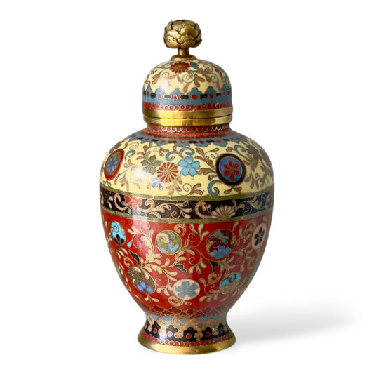 A Fine Japanese Cloisonné Enamel Jar and Cover, in the manner of Kyoto Shibata-Meiji period