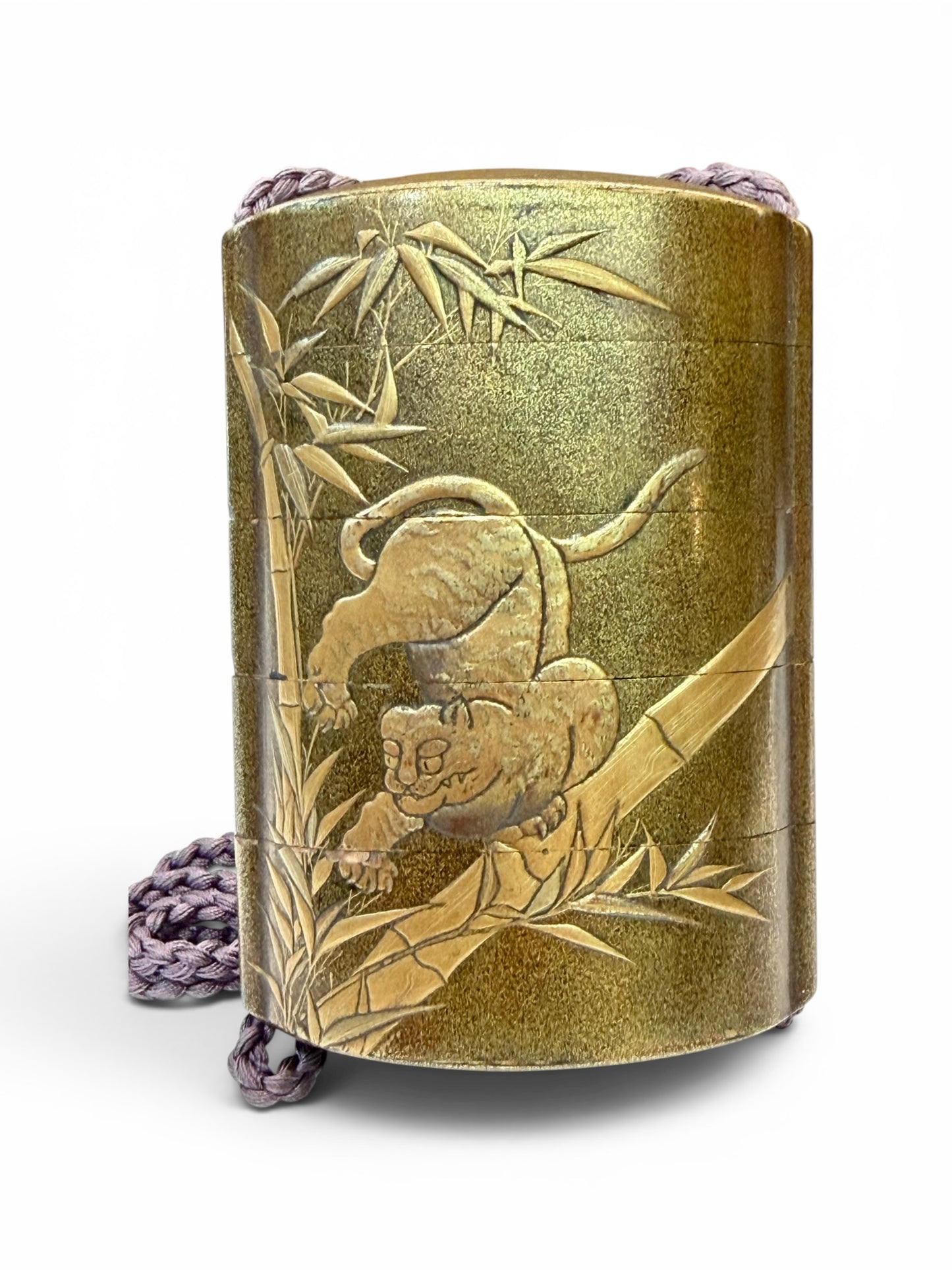 A Fine Japanese Gold Lacquer Five-Case Inrō with Tiger and Dragon.Meiji period