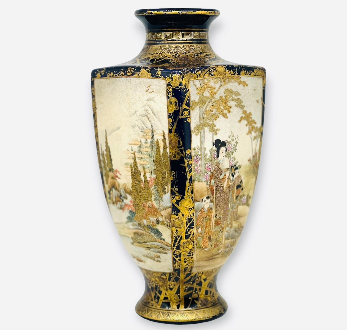 A Large Japanese Cobalt Blue Satsuma Vase.Signed Kusube