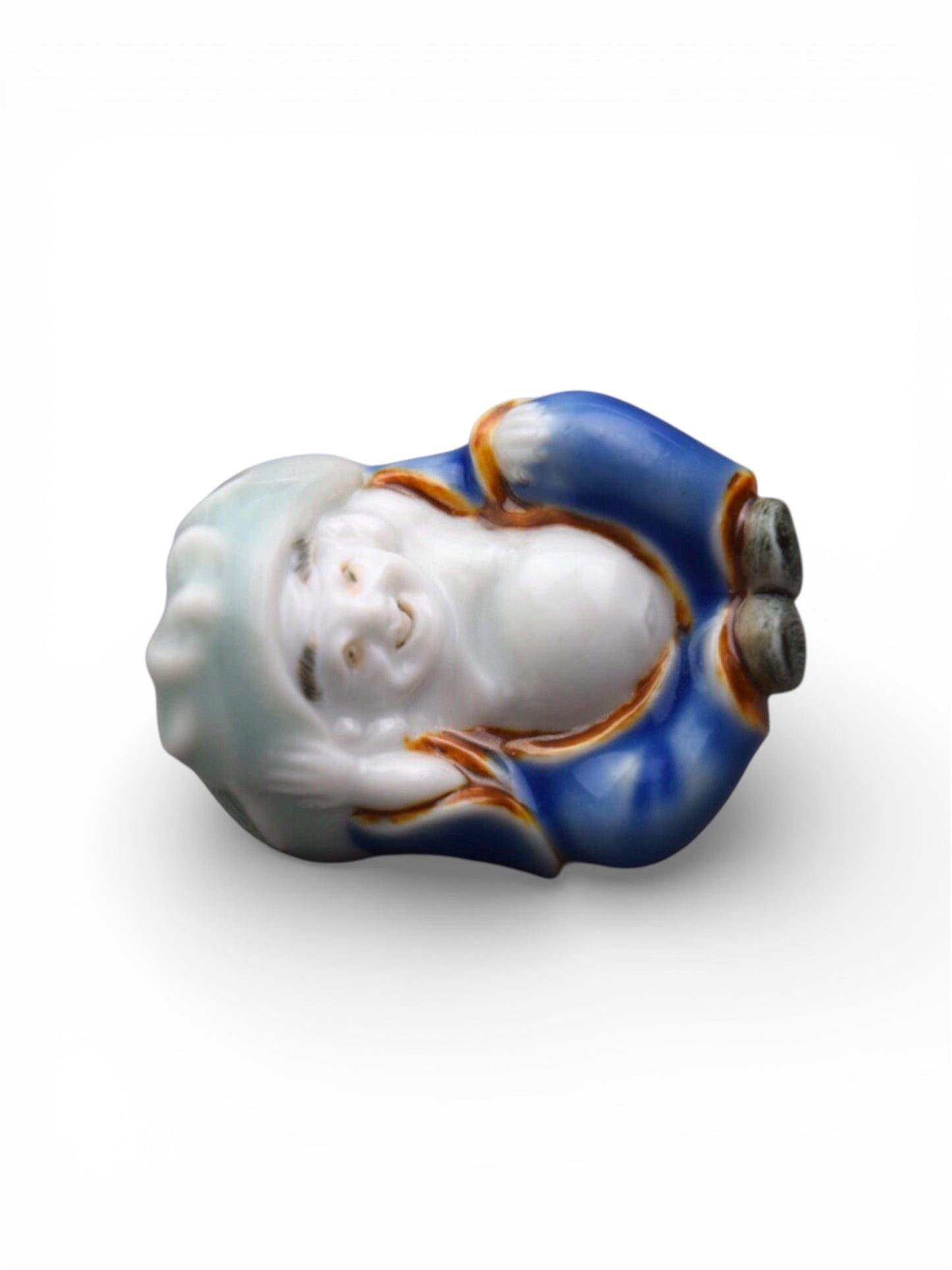 An Unusual Hirado Porcelain Netsuke of Hotei,Meiji Period