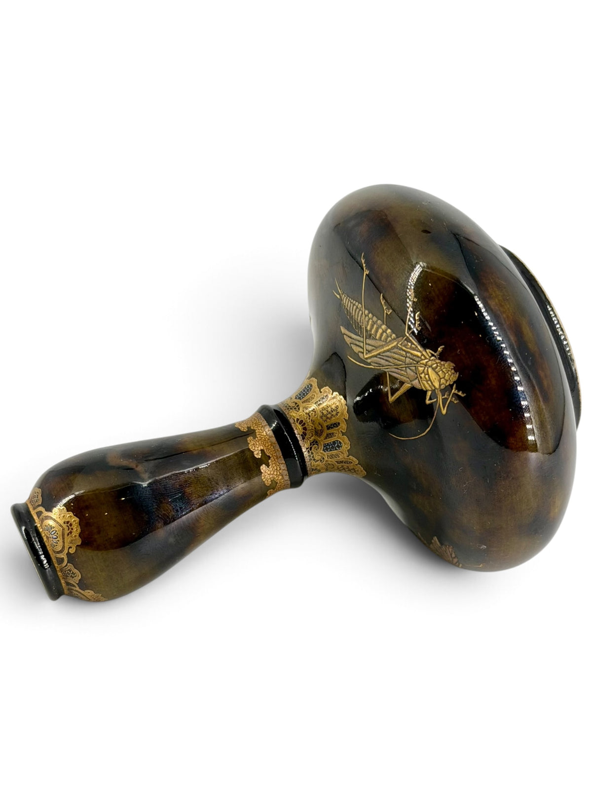 An Exceptional Kinkozan Satsuma Double-Gourd Vase with Insects on a Tortoiseshell Ground.Meiji Era