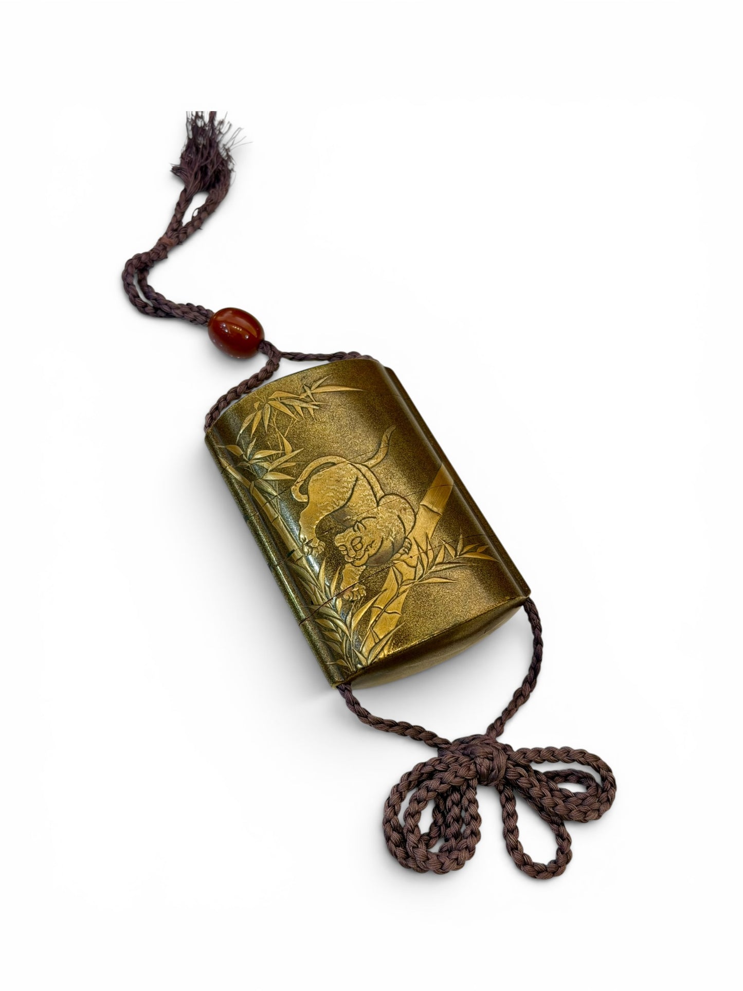 A Fine Japanese Gold Lacquer Five-Case Inrō with Tiger and Dragon.Meiji period