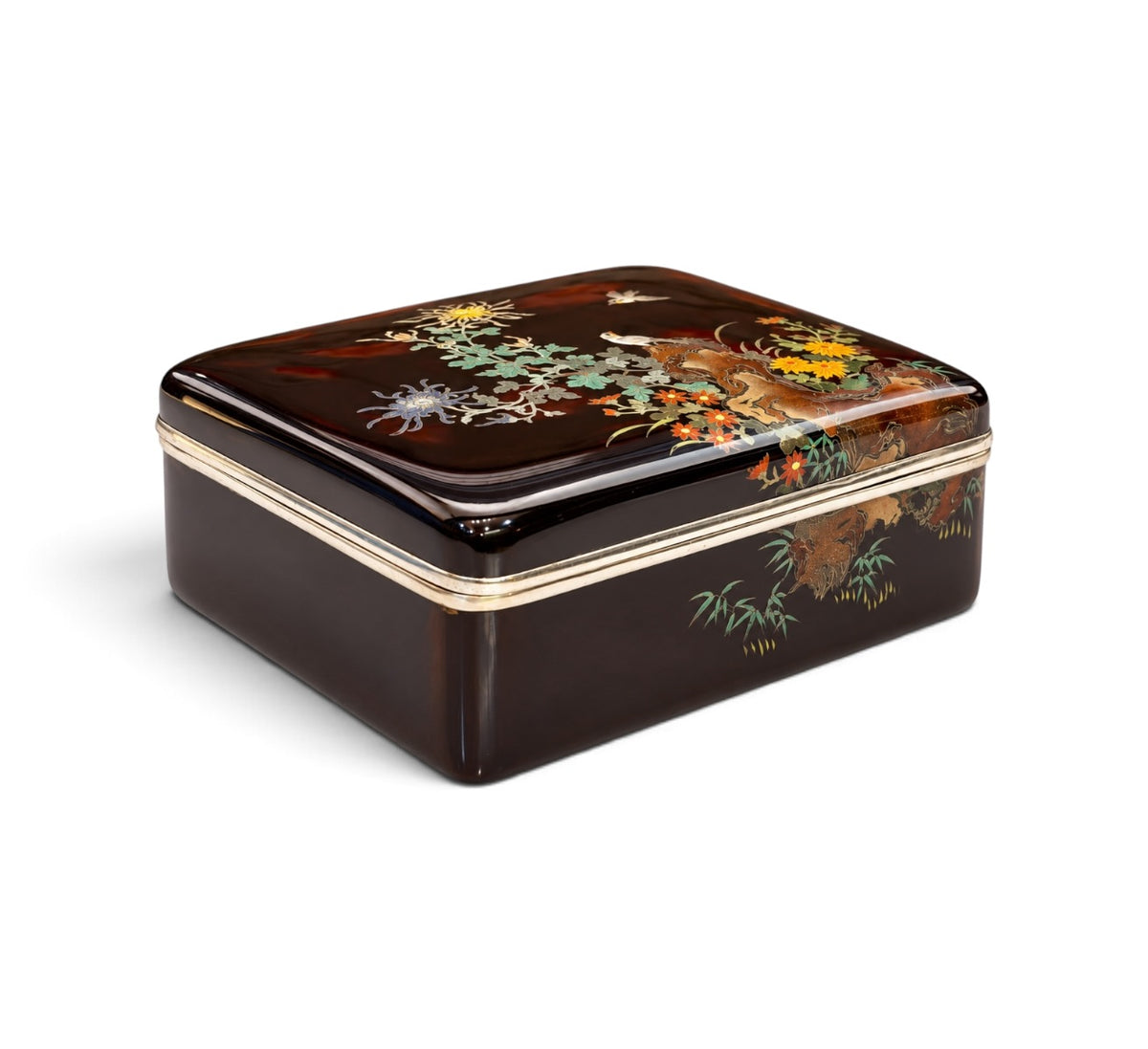 A fine Japanese cloisonné enamel box and cover, in the manner of Hayashi Kodenji

Meiji period (1868–1912)