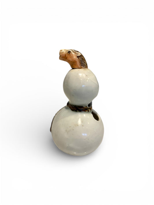 A Hirado Porcelain Netsuke in the Form of a Double Gourd with Horse Head Finial-Edo – early Meiji period