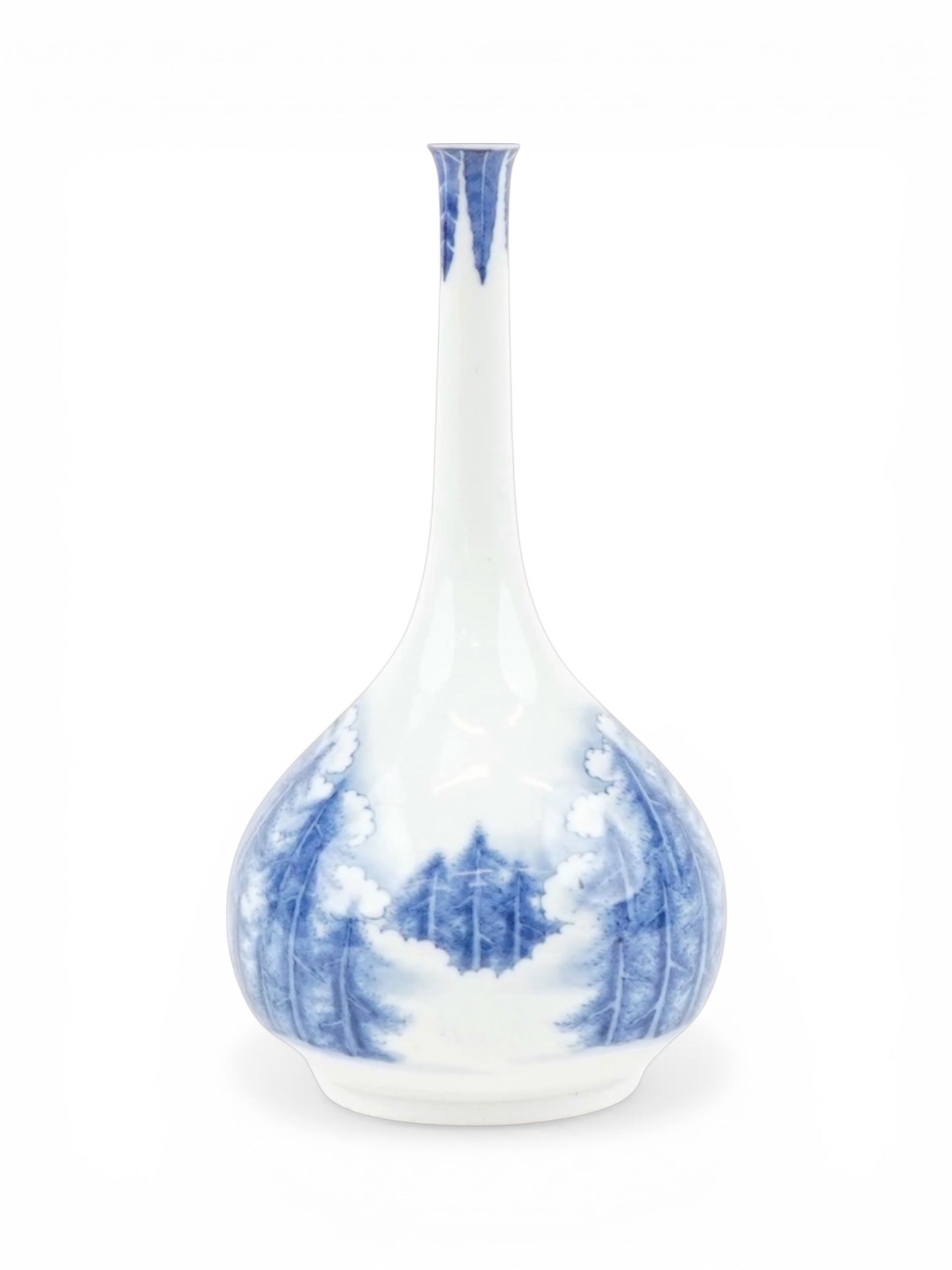An Elegant Hirado Porcelain Bottle Vase with Pine Landscape, Meiji Period