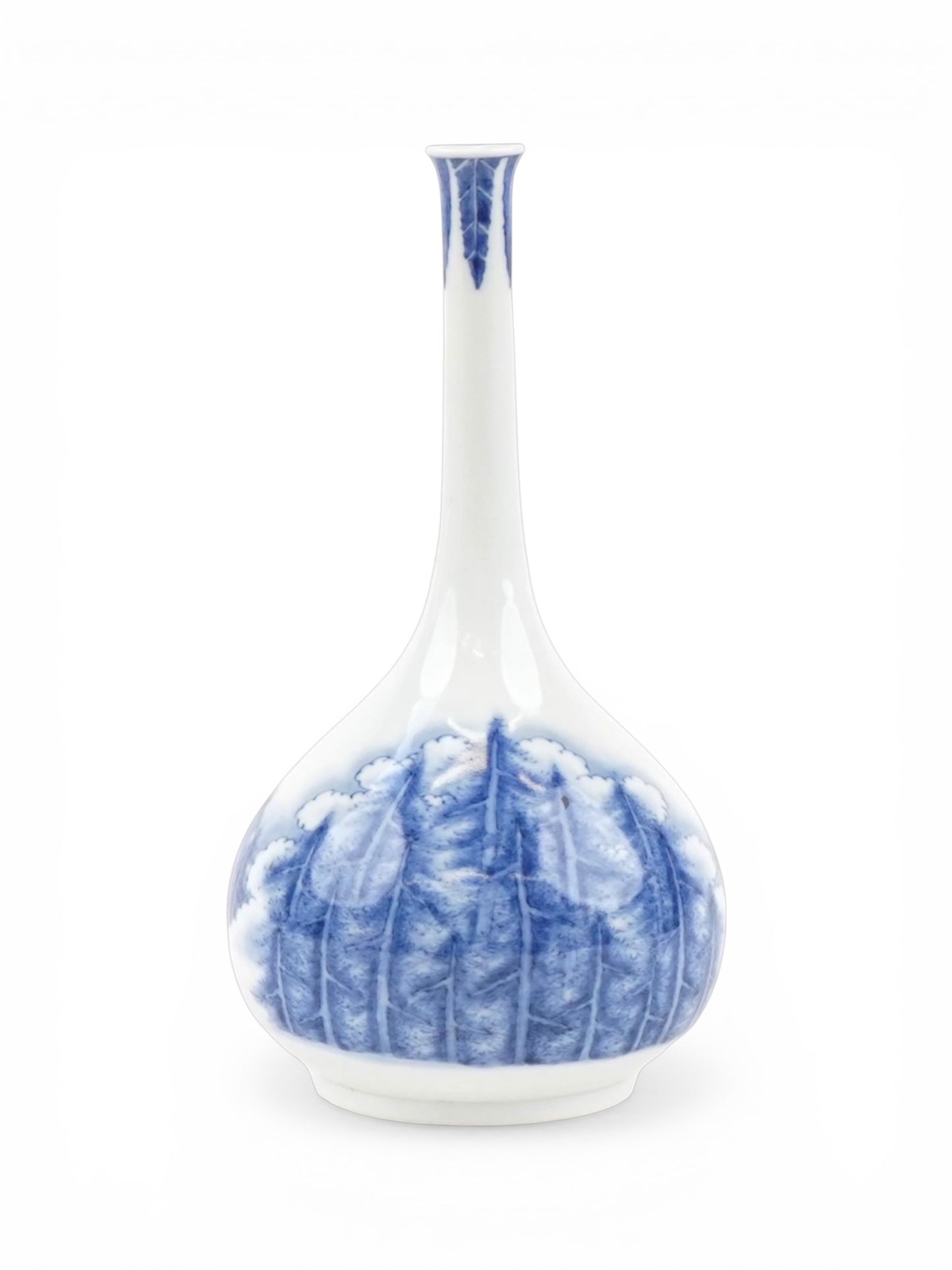 An Elegant Hirado Porcelain Bottle Vase with Pine Landscape, Meiji Period