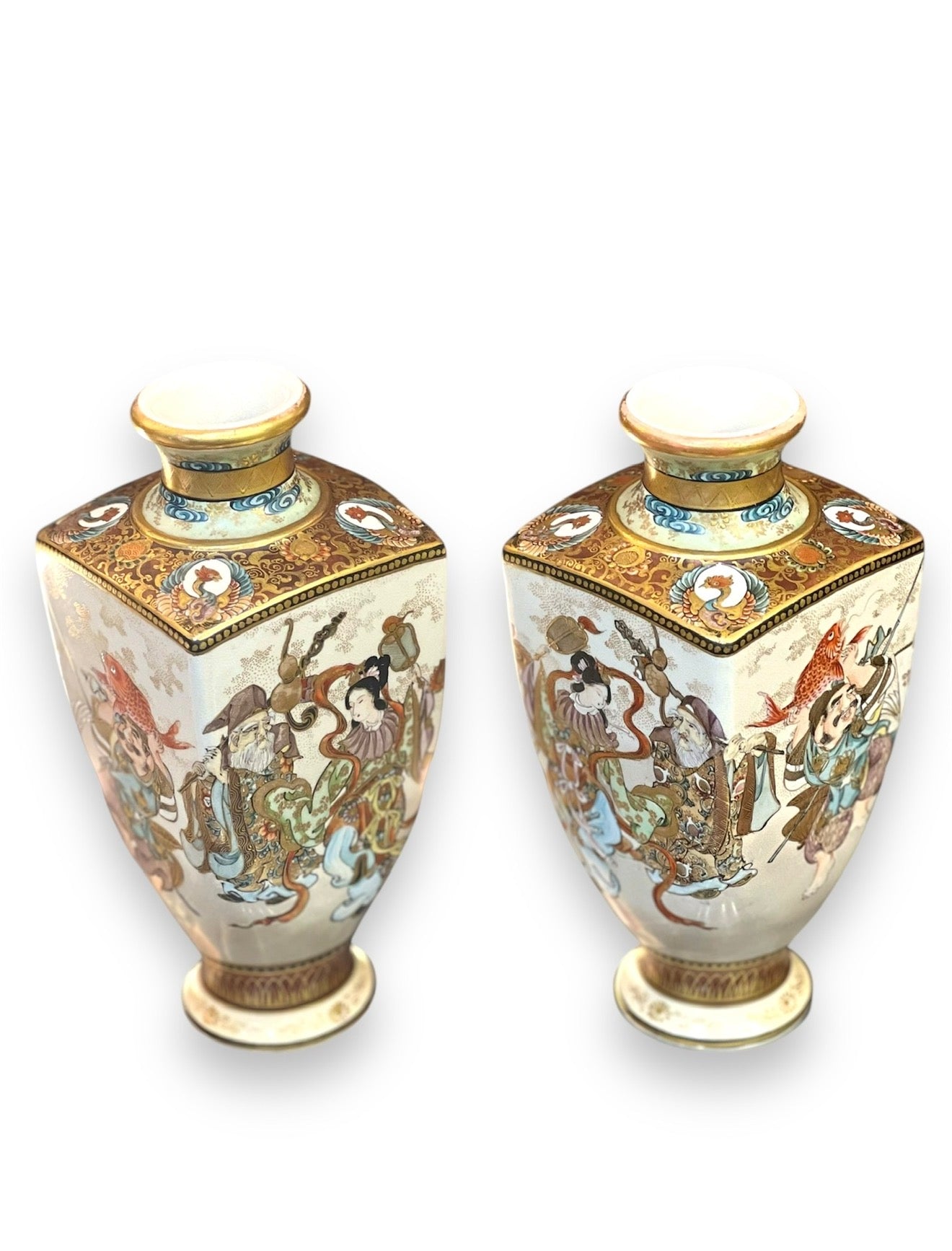 A Pair of Japanese Satsuma Earthenware Vases by Ryokuzan (緑山), Meiji period (1868–1912)
