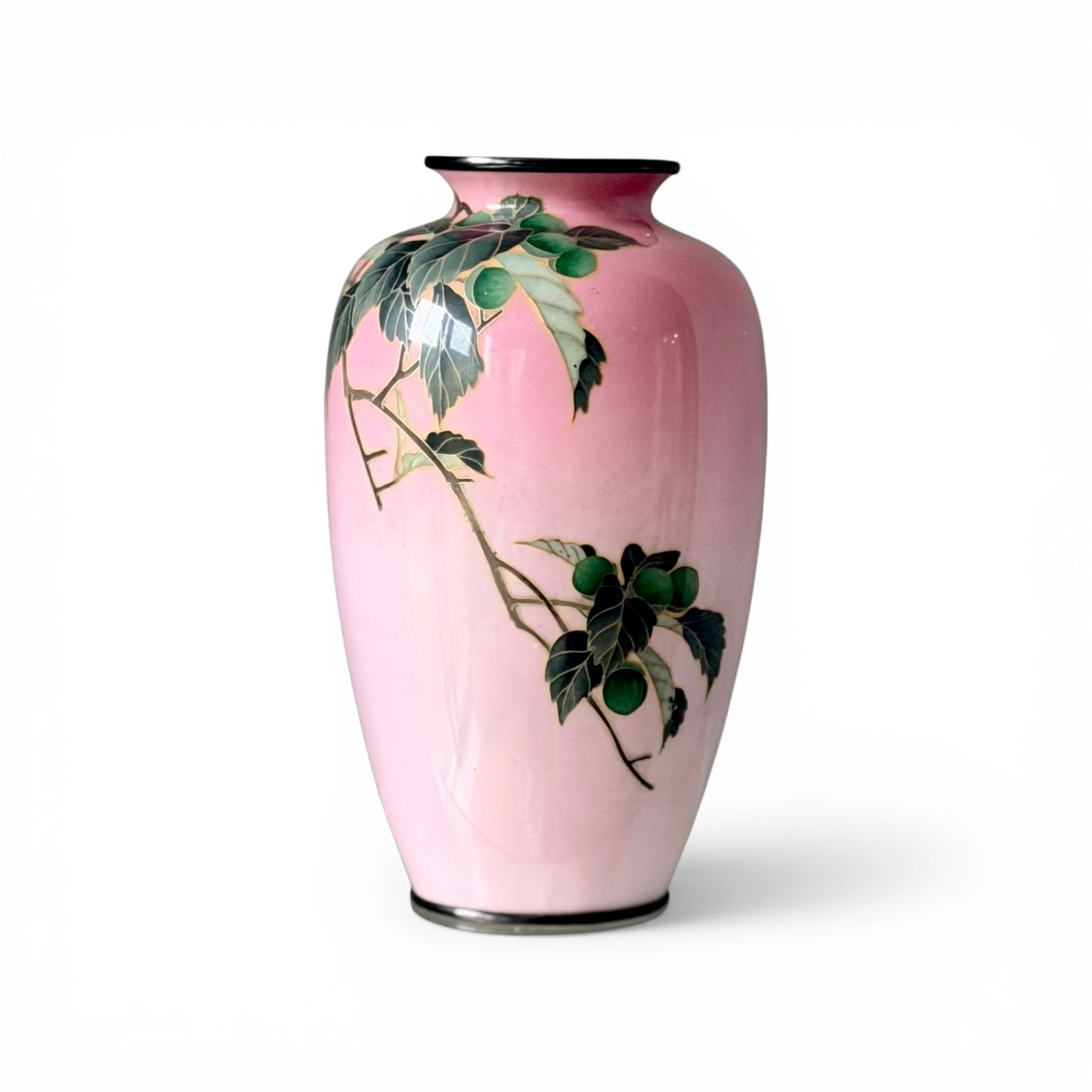 A Fine Japanese Cloisonné Enamel Vase with Fruiting Branch on Pink Ground, Meiji Period