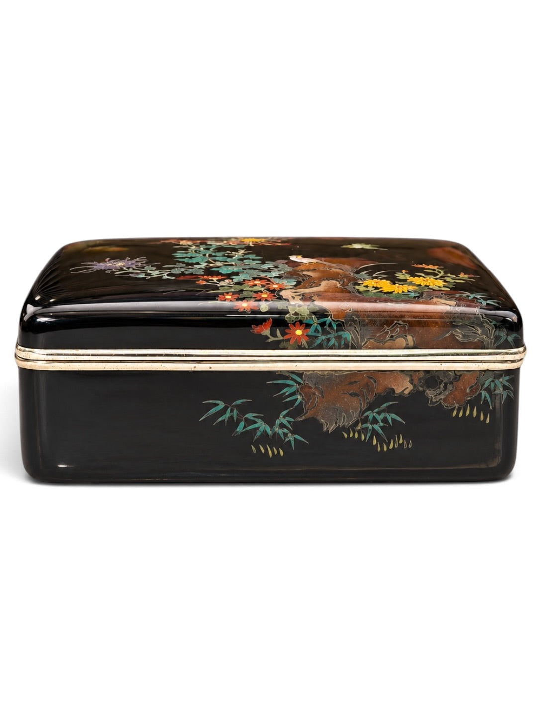 A fine Japanese cloisonné enamel box and cover, in the manner of Hayashi Kodenji

Meiji period (1868–1912)