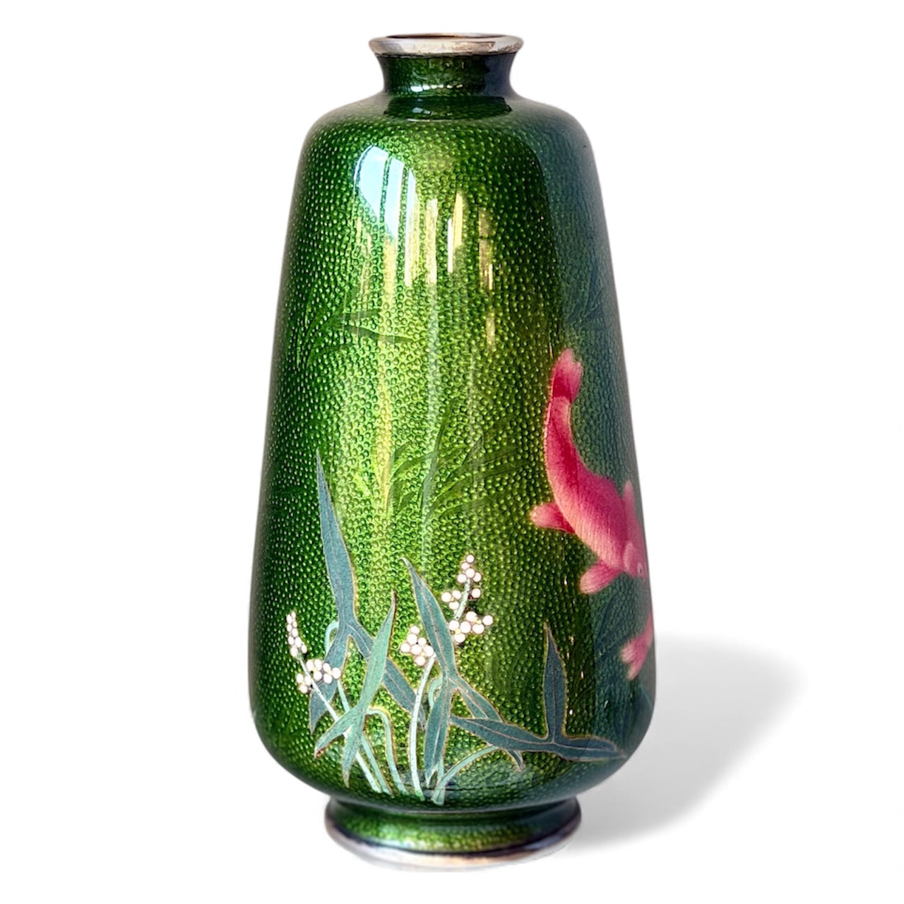 A Japanese Cloisonné Enamel Vase with Koi over Emerald Nanako Ground

Nagoya, late Meiji period