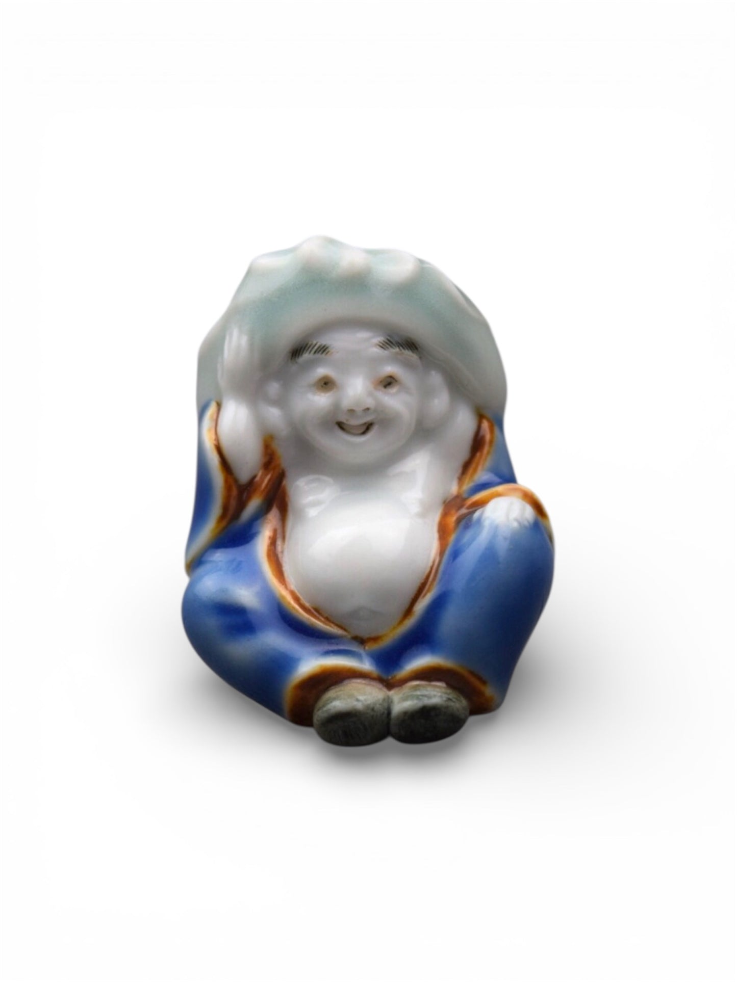 An Unusual Hirado Porcelain Netsuke of Hotei,Meiji Period