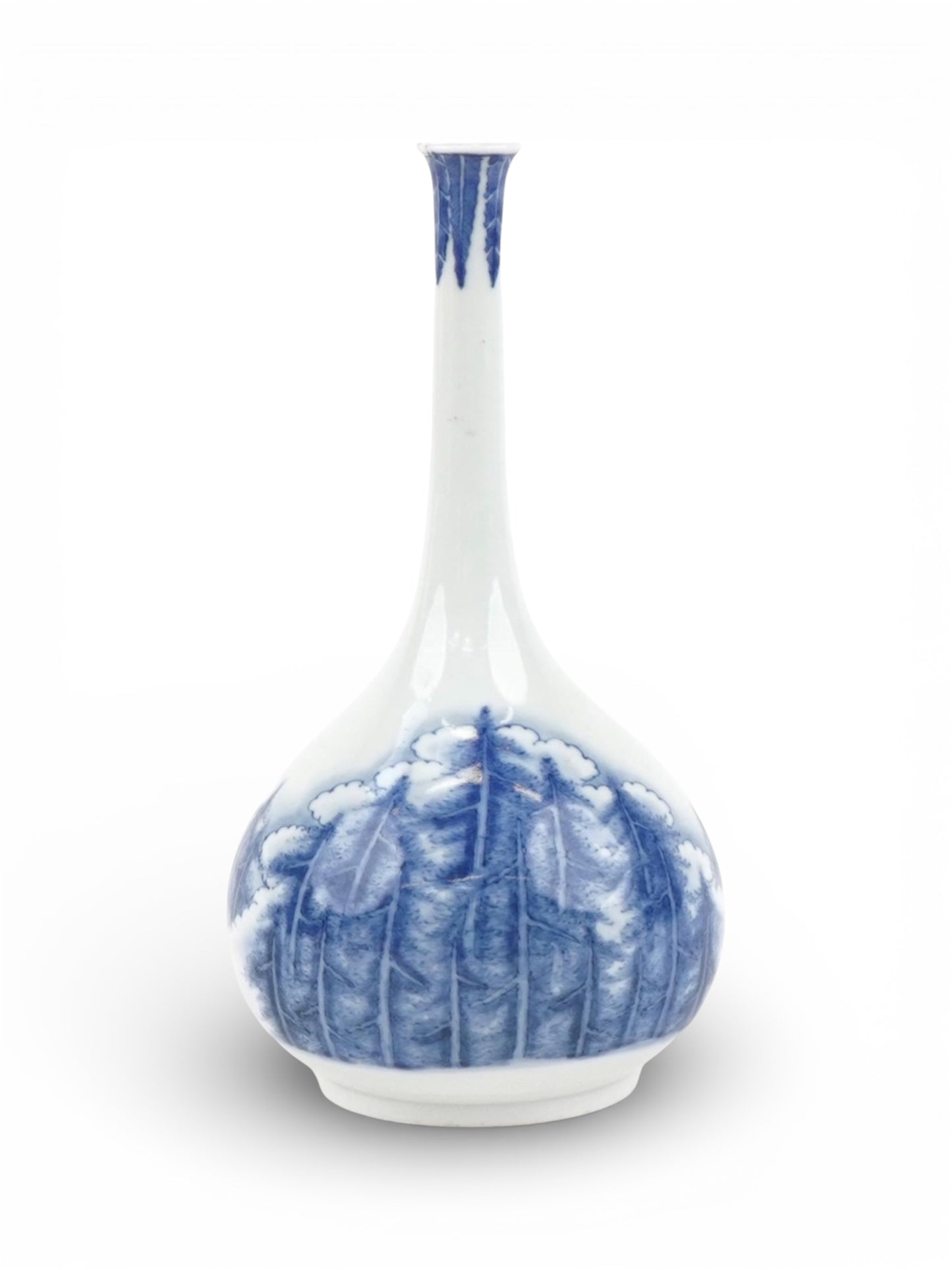 An Elegant Hirado Porcelain Bottle Vase with Pine Landscape, Meiji Period