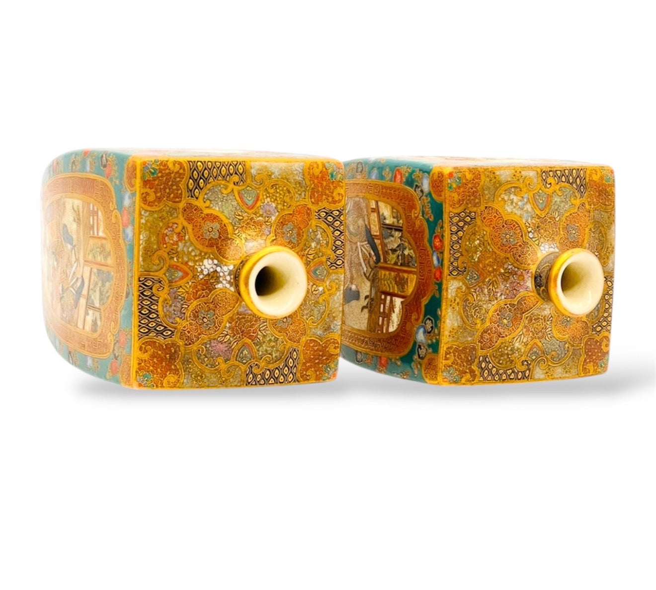 An Important Pair of Kyoto Satsuma Square-Section Vases by Ryōzan, Meiji Period