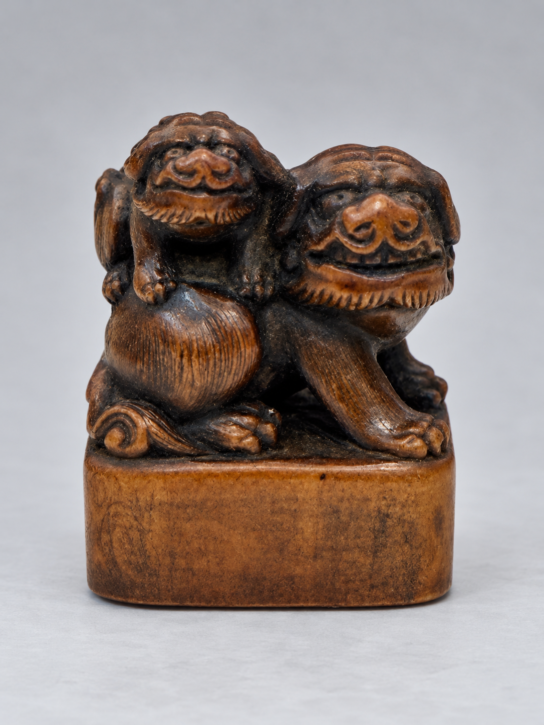 A Superb Wood Seal-Type (Ingyō) Netsuke of a Shishi and Cub

Japan, Meiji period (1868–1912)