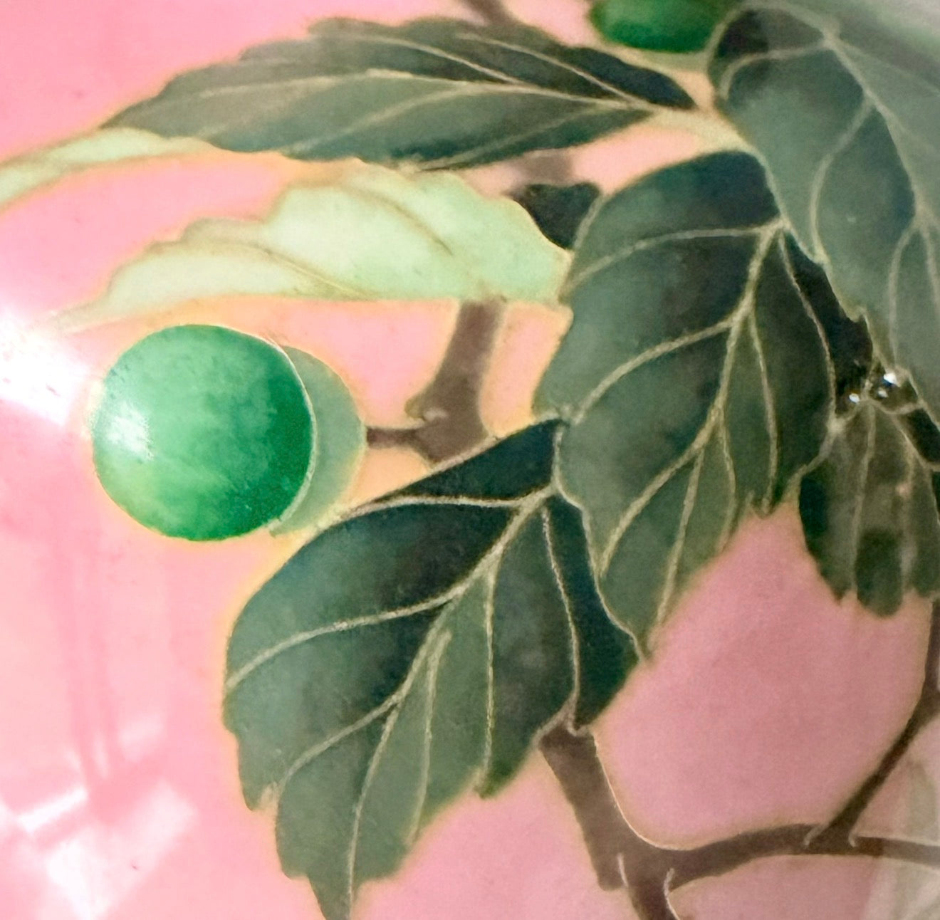 A Fine Japanese Cloisonné Enamel Vase with Fruiting Branch on Pink Ground, Meiji Period