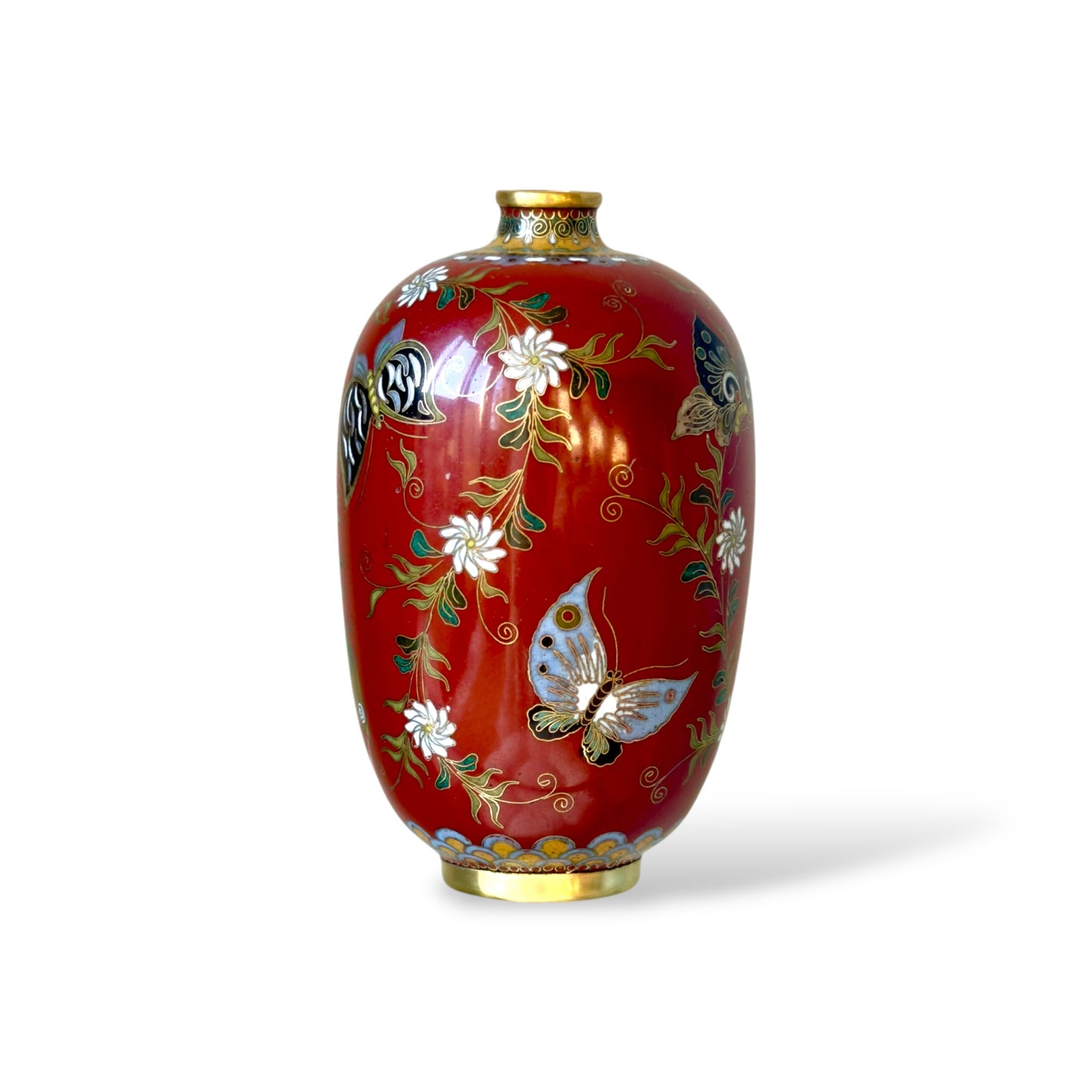A Fine Japanese Cloisonné Enamel Cabinet Vase in the Manner of Kyoto Shibata.Meiji Period