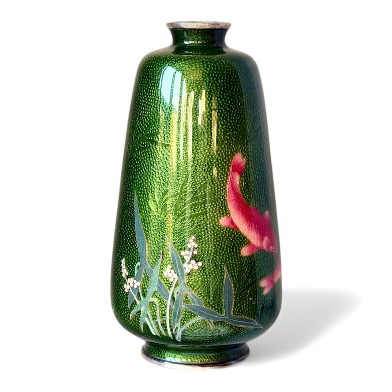 A Japanese Cloisonné Enamel Vase with Koi over Emerald Nanako Ground

Nagoya, late Meiji period